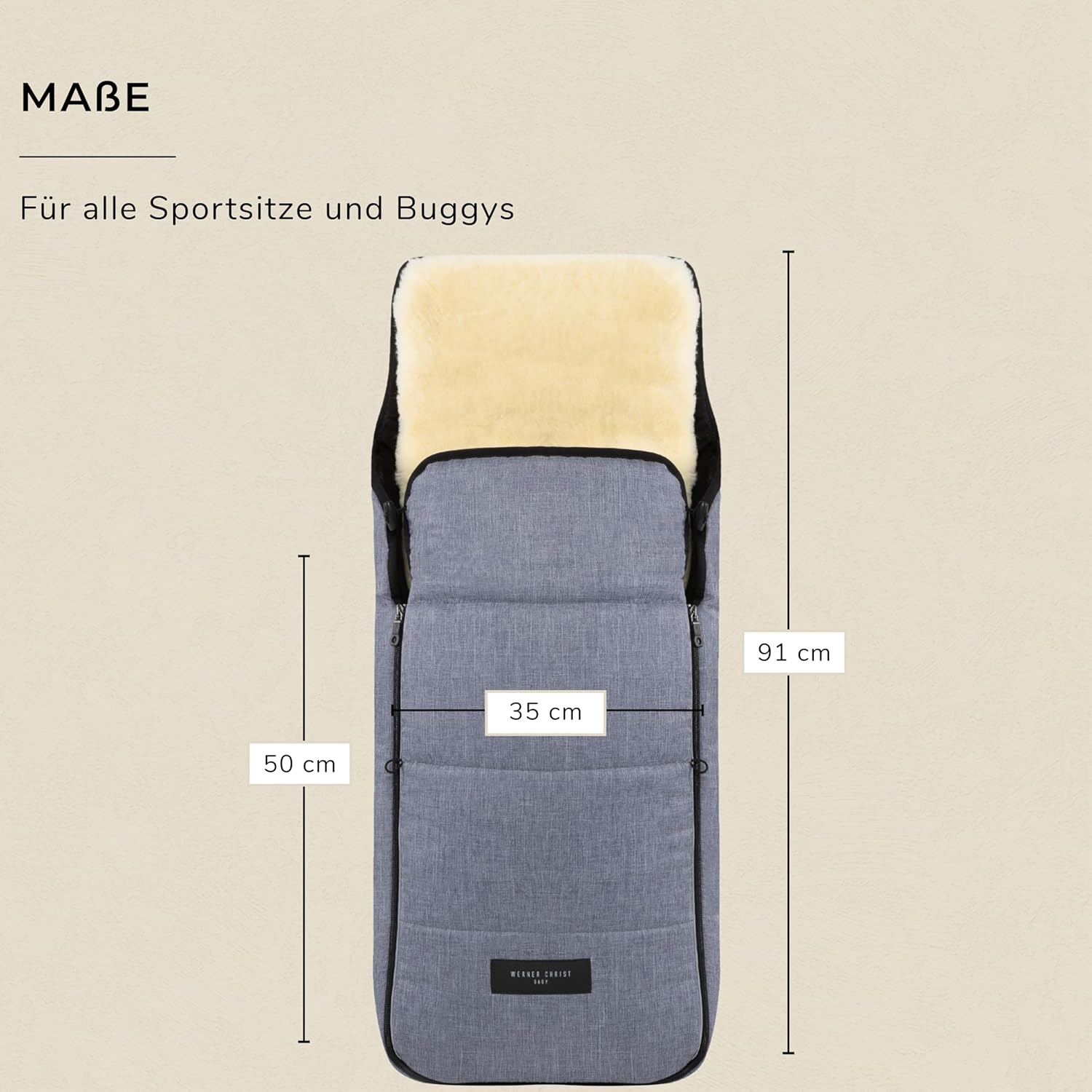 WERNER CHRIST BABY, Kinderwagen-Fußsack CORTINA – Thermo Winterfußsack (Kinder ab 6 - bis 36 Monate), mit herausnehmbarer Lammfelleinlage, medizinisches Fell, in Black (schwarz)