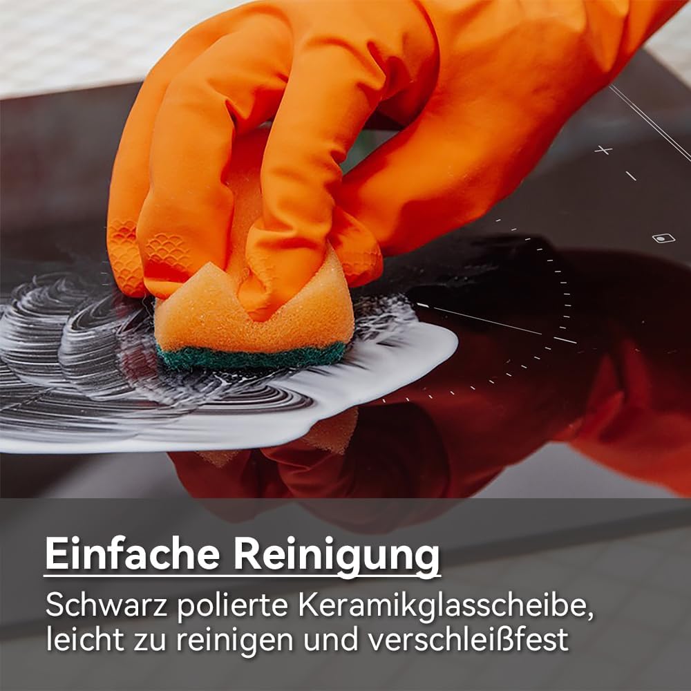 Induktionskochfeld 60cm, Eingebautes Schwarzes elektrisches Kochfeld, mit 4 Kochzonen, 9 Leistungsstufen, Geeignet für Eisen- und Edelstahltpf