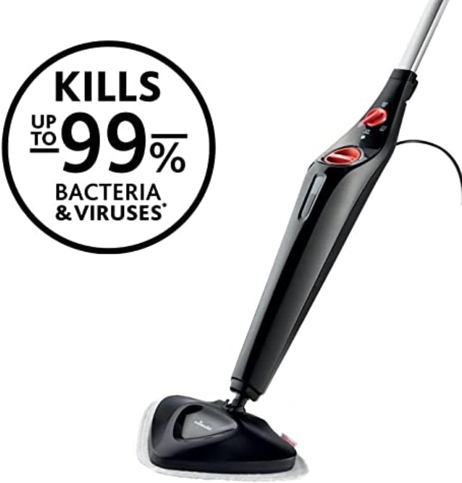 Vileda Steam Plus Dampfreiniger mit PowerPad, zustzl. 2 Mikrofaser-Ersatzpads, entfernt bis zu 99,9% der Bakterien und Viren, für alle Bden, ideal für Teppiche, Eco-Verpackung