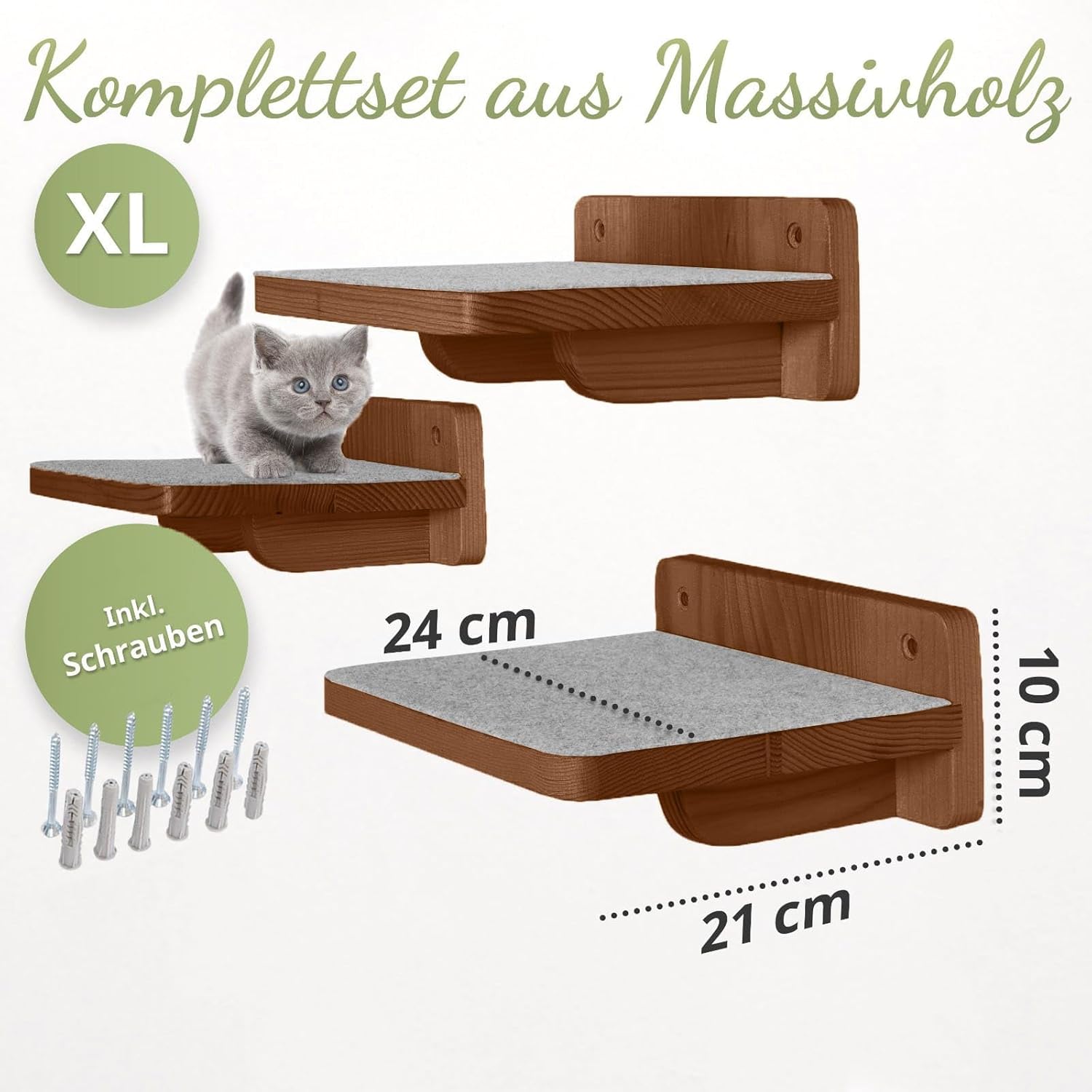 WOOWOOD Katzen-Wandkletterwand | 3-teiliges Katzenleiter-Set | Wandleitern für Katzen | Katzenkletterwand-Set | Katzenleiter | Wandklettern für Katzen | Katzenlaufsteg | Wandklettern für Katzen