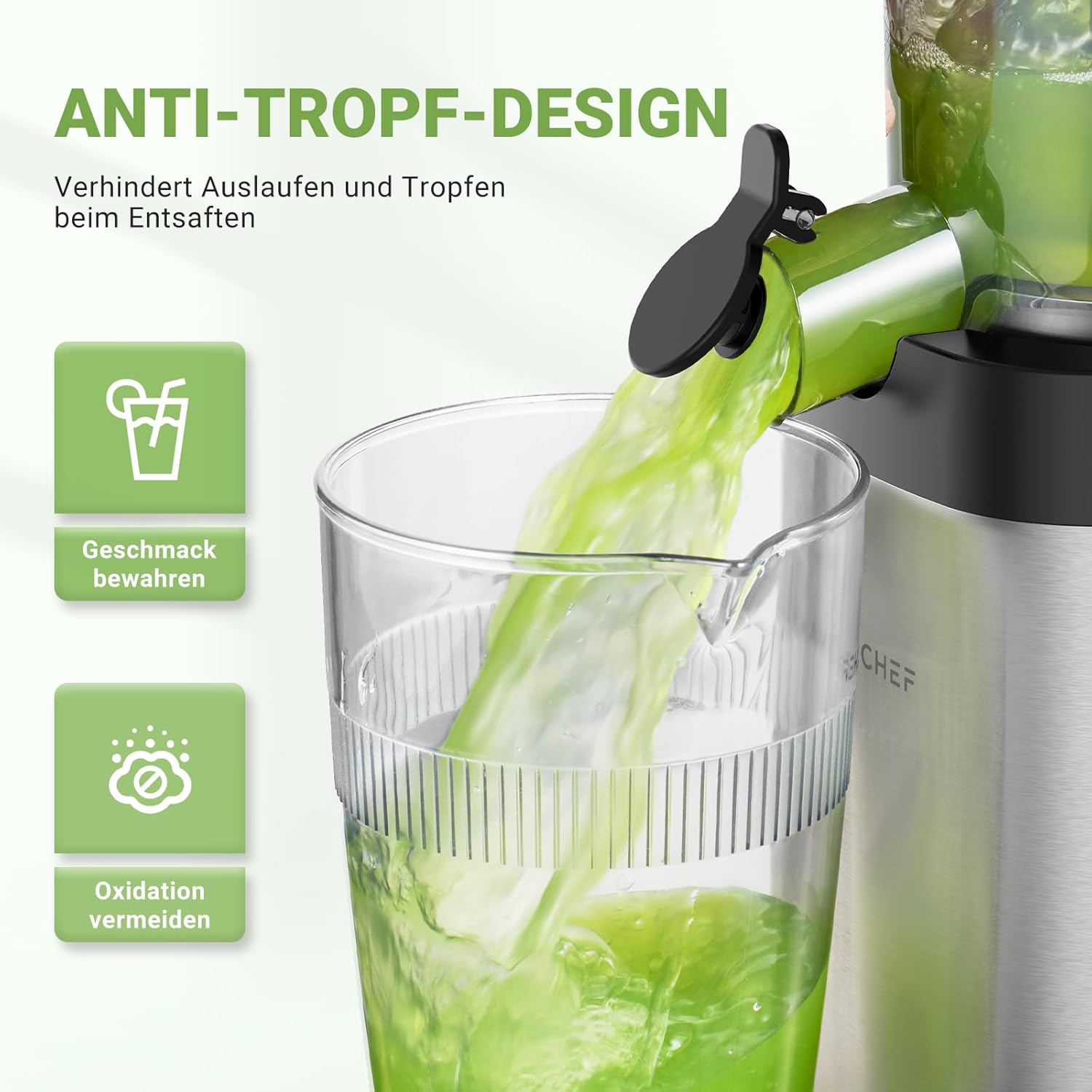 AMZCHEF Estrattore di Succo per Frutta e Verdura con 2 Modalità di Velocità - Slow Juicer con Bottiglia Portatile e 2 Tazze - Cold Press Juicer Senza BPA con LED Intelligente e Funzione di Inversione - Nero