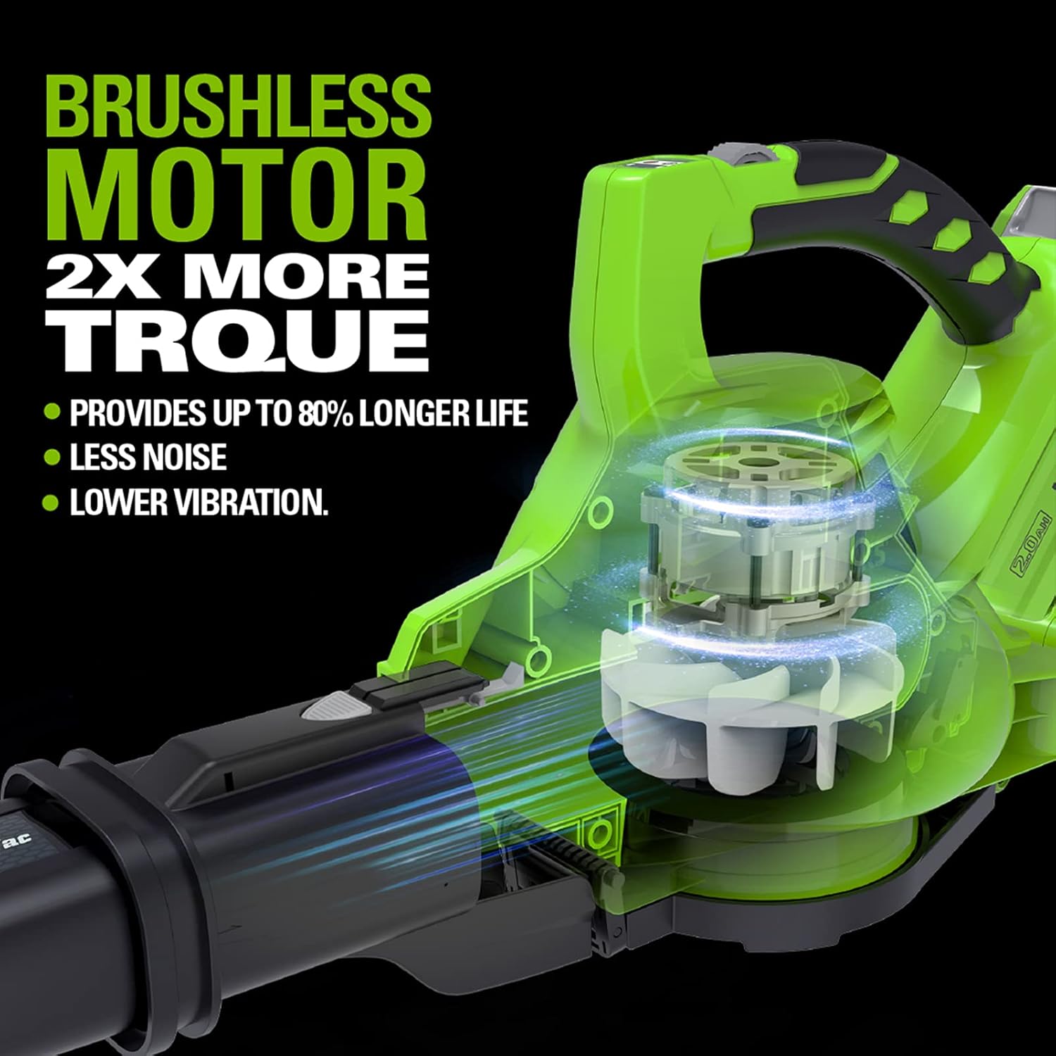 Greenworks 48V(2x24V) Akku Laubsauger / Laubbläser mit Schultergurt, bürstenloser Motor, 322 km/h, 9 m³/min, 45L Fangsack, zwei 4Ah Batterien & Ladegerät, 3 Jahre Garantie GD24X2BVK4X