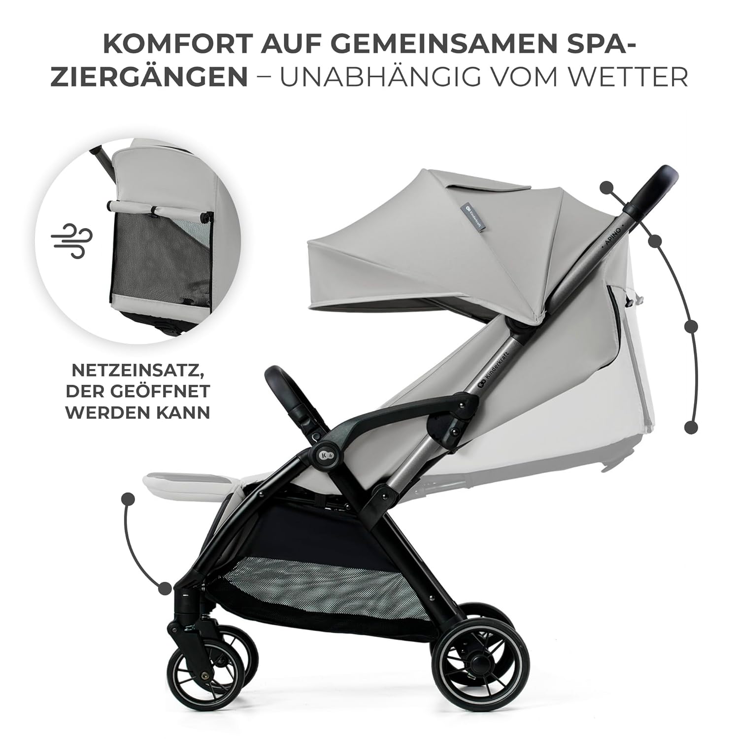 Kinderkraft APINO Buggy bis 22 kg, Liegebuggy, Kinderwagen, Leicht - 7,5kg, Automatisches zusammeklappen, Verstellbare Rückenlehne bis zur Liegeposition, ideal für Reisen, Beige