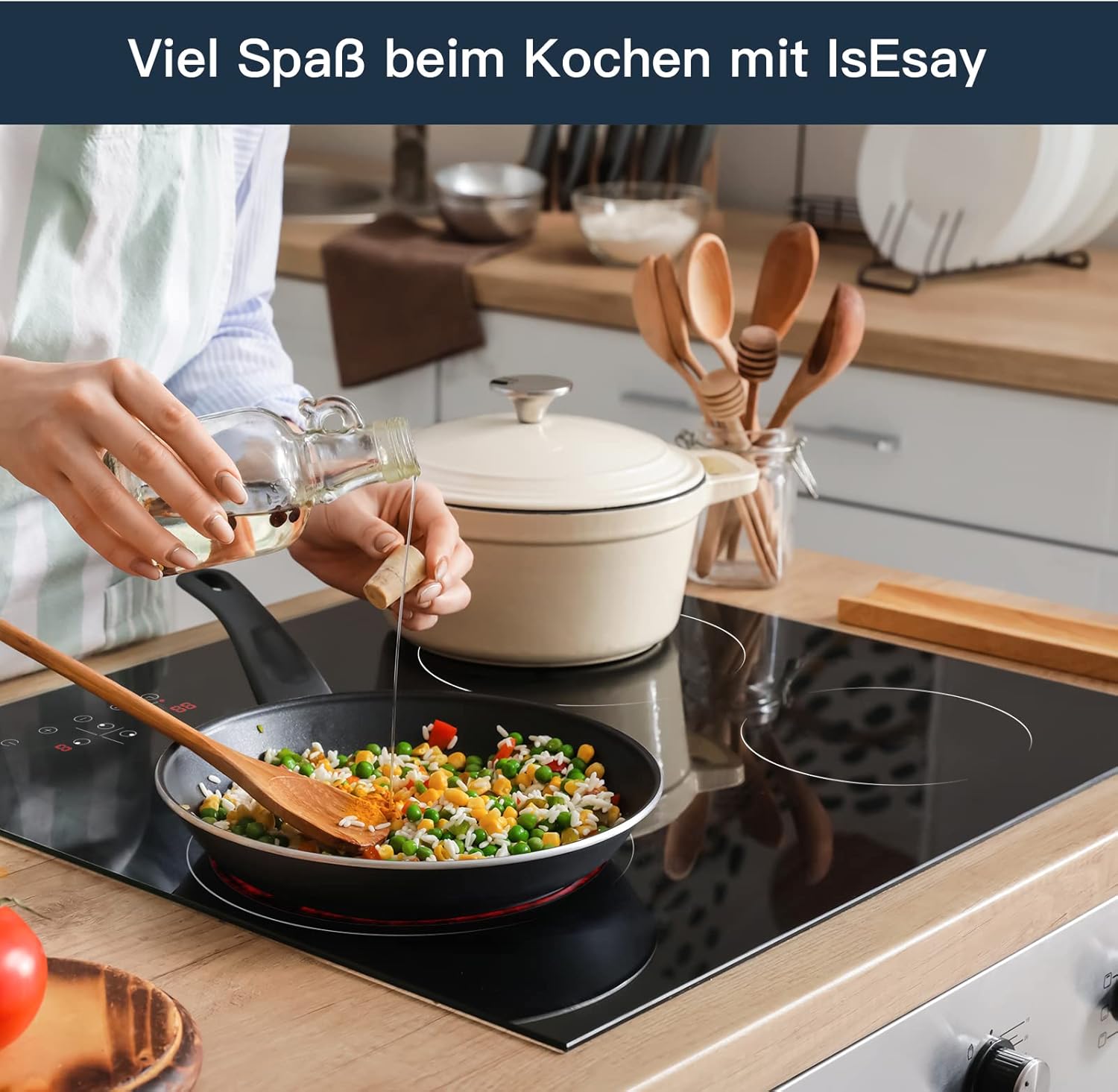 IsEasy 4 Zonen Einbau Induktionskochfeld mit 9 Leistungsstufen &1-99Min Timer, Boost-Funktion, Induktionskochplatte, Induktion Herdplatte mit 4 Platten, 60cm, 6800W, Schwarz