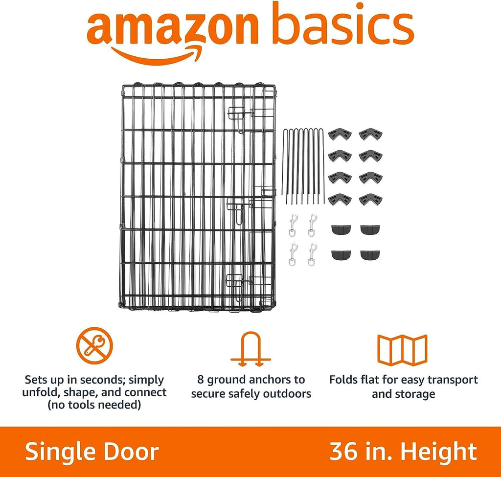 Amazon Basics - Achteckig, Laufgehege für Hunde und andere Haustiere, faltbar, Metall, mit Tür,122 cm, Schwarz