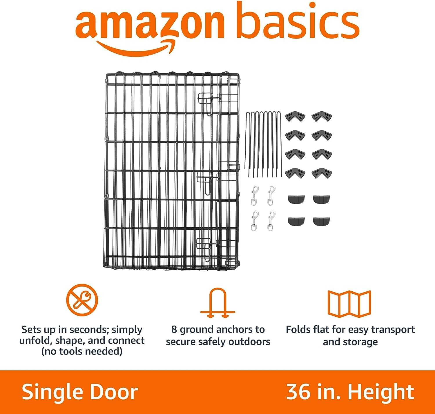 Amazon Basics - Achteckig, Laufgehege für Hunde und andere Haustiere, faltbar, Metall, mit Tür,122 cm, Schwarz