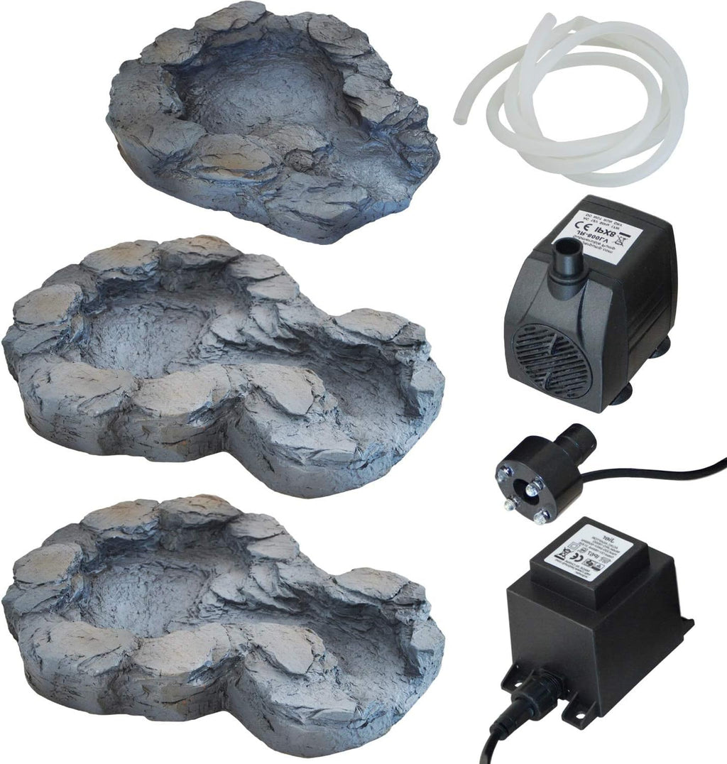 Fontana solare da giardino Bachlauf QUELLBACH II con luce LED/sistema ibrido, FONTANA ORNAMENTALE a 230V, BAGNO PER UCCELLI, CASCATA, LAMPADA DA GIARDINO, POMPA PER STAGNO - GIOCO D'ACQUA per giardino, laghetto da giardino, laghetto
