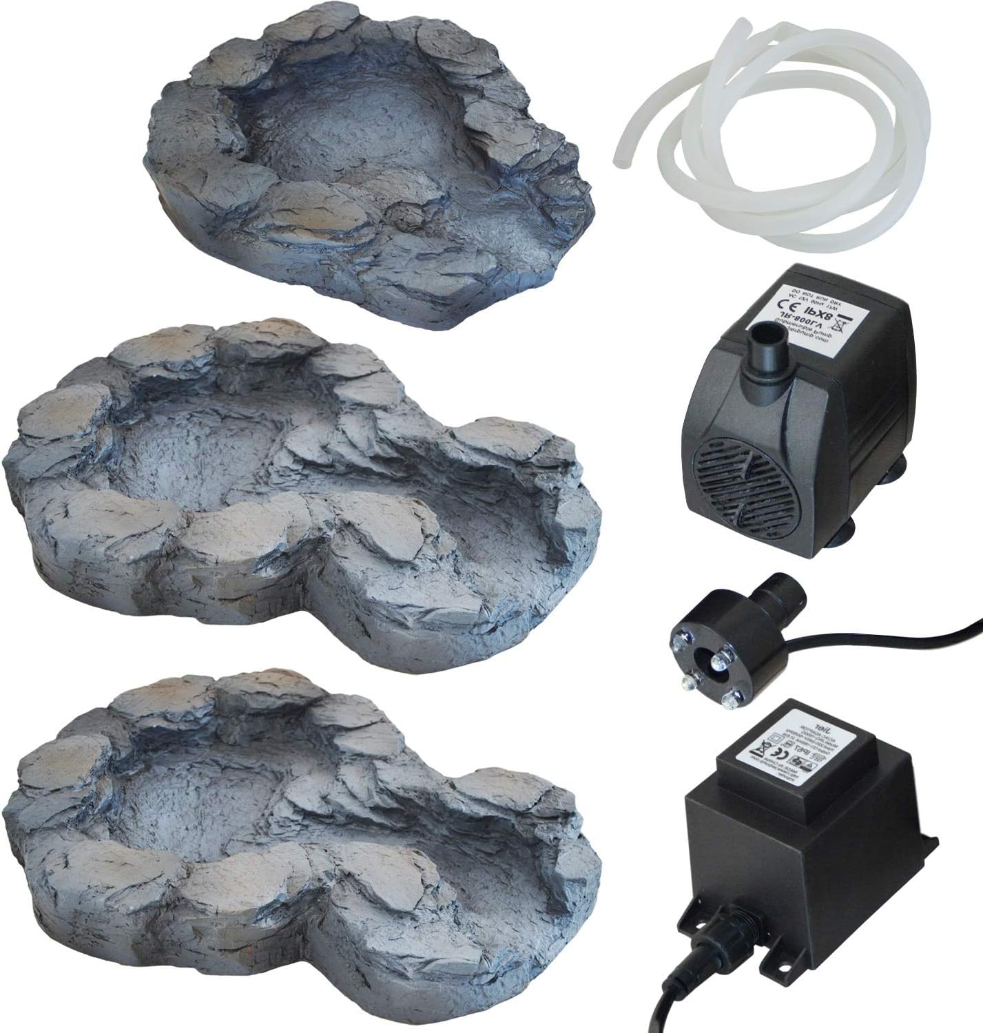 Fontana solare da giardino Bachlauf QUELLBACH II con luce LED/sistema ibrido, FONTANA ORNAMENTALE a 230V, BAGNO PER UCCELLI, CASCATA, LAMPADA DA GIARDINO, POMPA PER STAGNO - GIOCO D'ACQUA per giardino, laghetto da giardino, laghetto