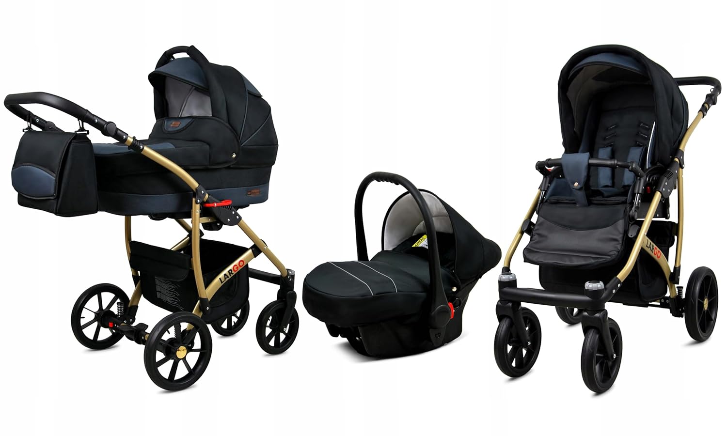 BabyLux Largo 2-in-1 Baby Kinderwagen Tief und Kinderwagen mit Zubehör Verstellbar und faltbar Aluminiumkonstruktion Wasserdicht Nicht abnehmbare Räder Brown Cream White Frame