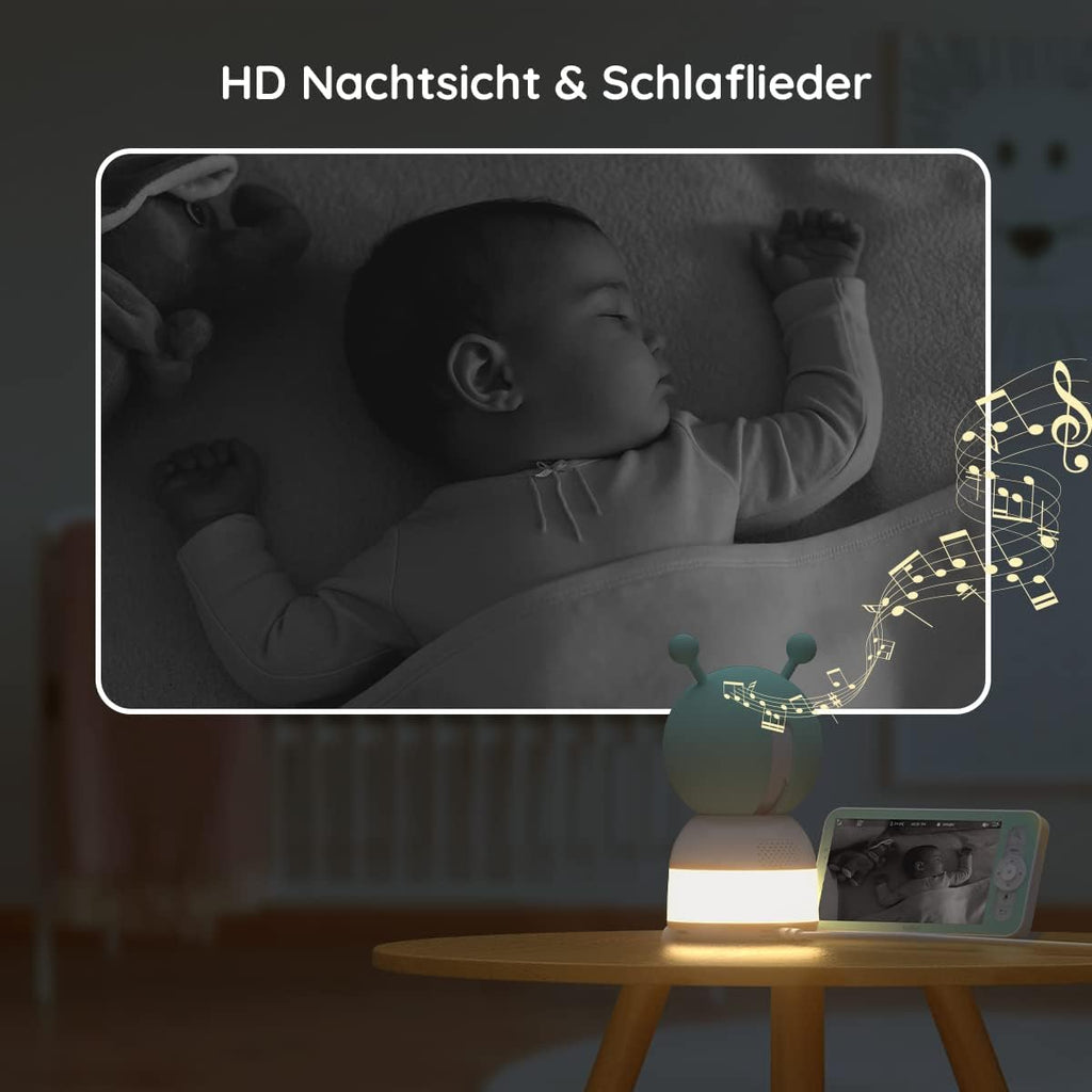BOIFUN Babyphone mit 2 Kamera App, 2K HD Bild, PTZ 355°/60°, 4×Zoom, Automatische Verfolgung, Weinen/Bewegungs/Geräuscherkennung, Temperatur und Feuchtigkeitsmessung