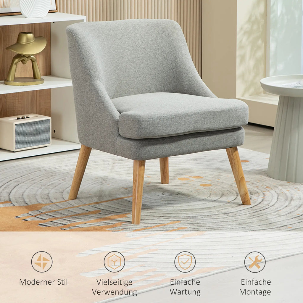 HOMCOM Sedia Imbottita Design Scandinavo Poltroncina Grigio Chiaro