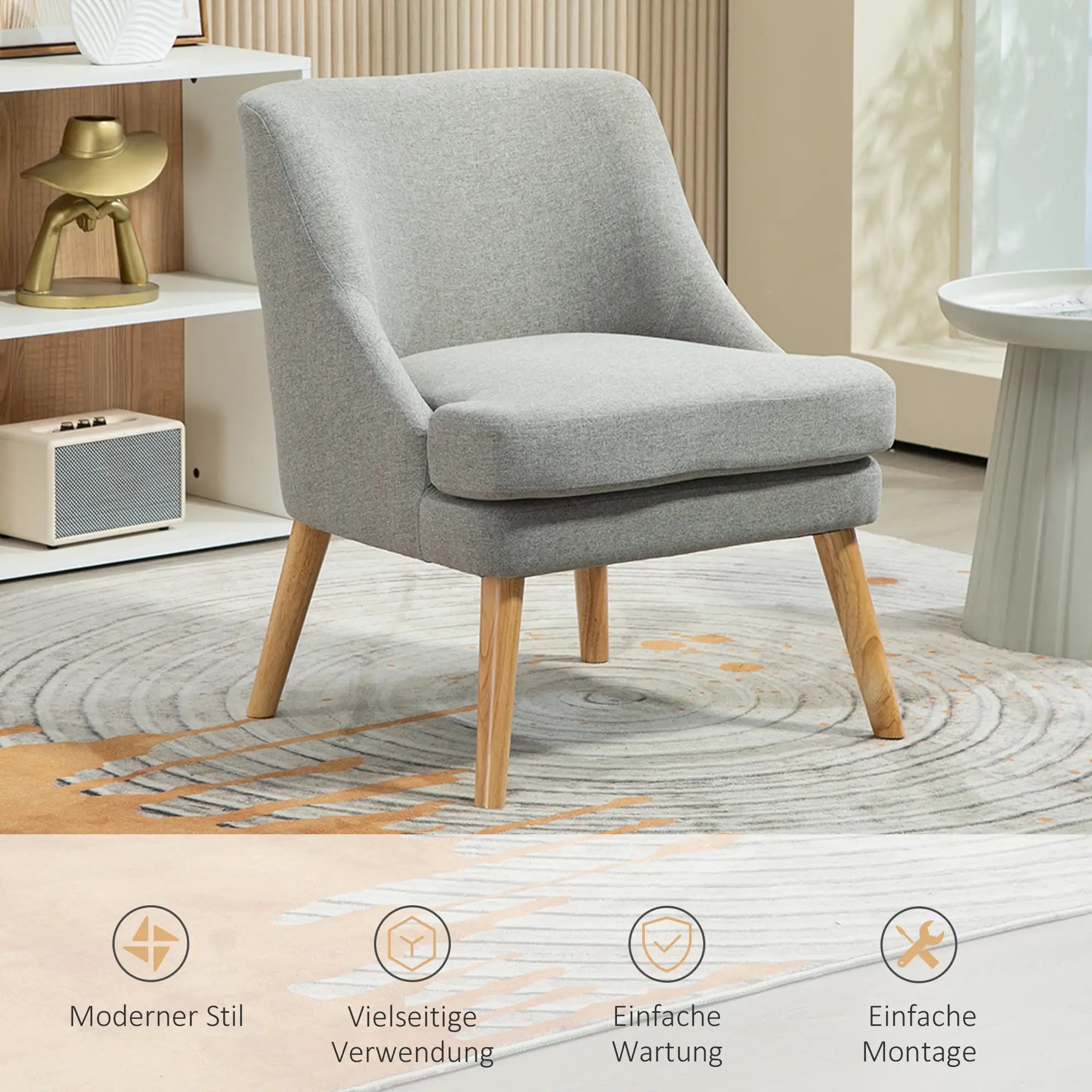HOMCOM Sedia Imbottita Design Scandinavo Poltroncina Grigio Chiaro