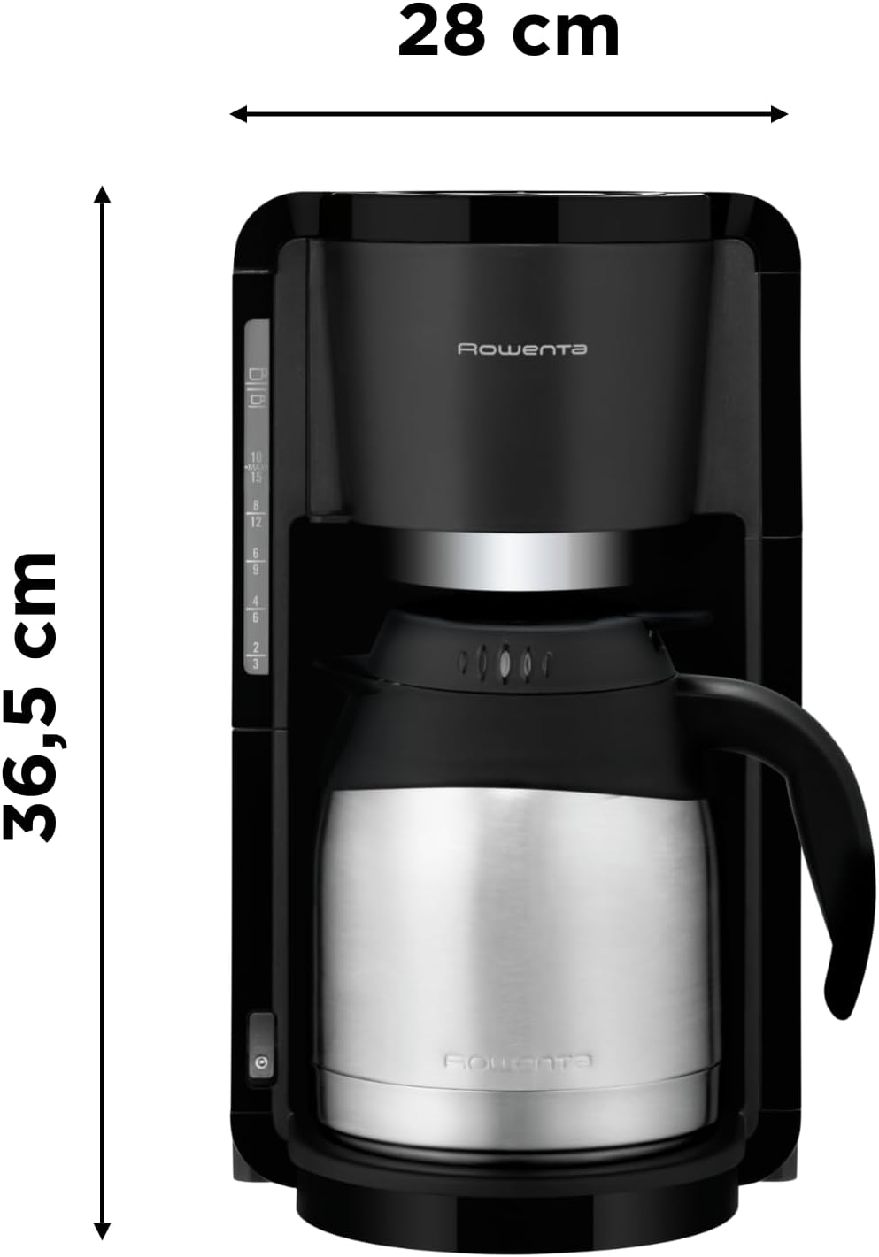 Rowenta CT3818 Macchina da caffè con filtro Adagio Milano | Caraffa termica in acciaio inox | 10-15 tazze | Capacità 1,25 L | Spegnimento automatico | 850 Watt | 26.5 x 27 x 38.5 cm | Nero