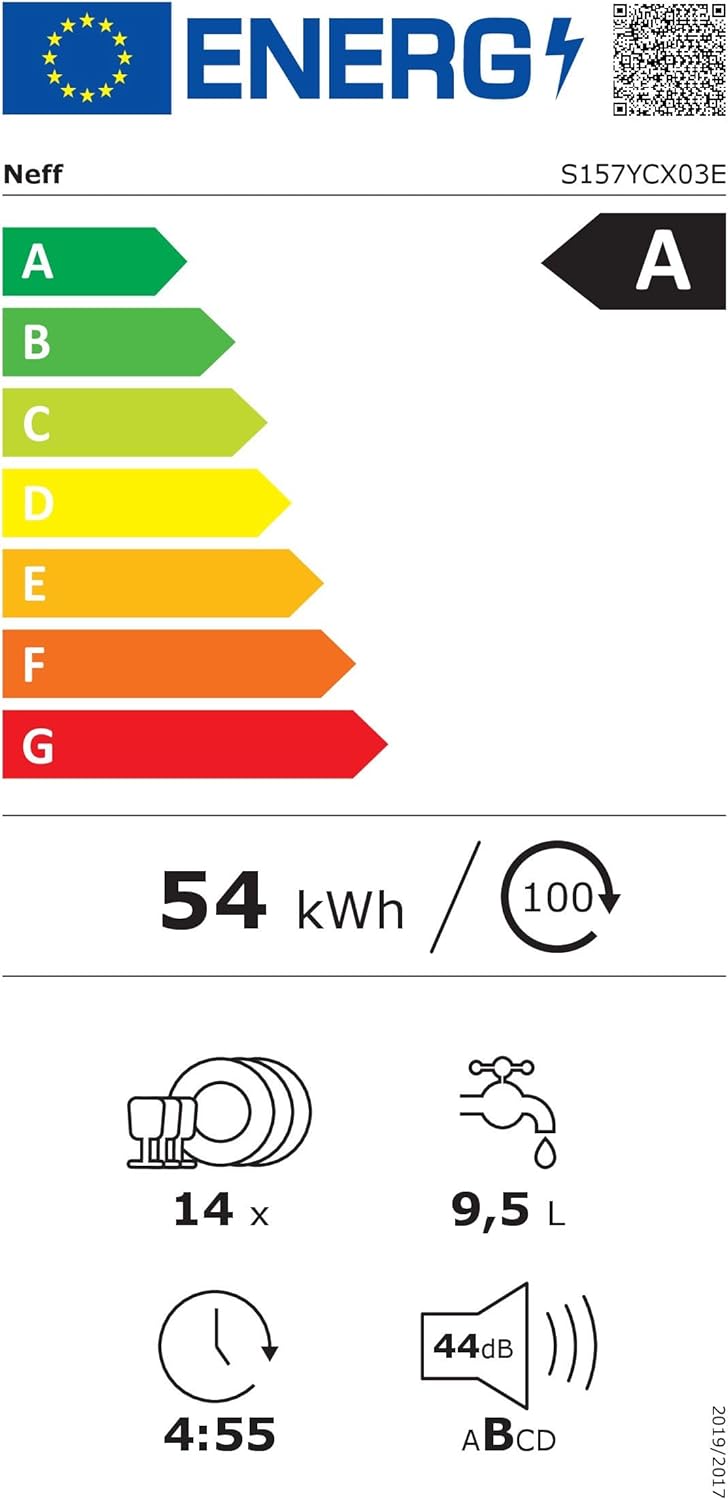 NEFF S157YCX03E, N 70, Lavastoviglie smart a scomparsa totale, 60 cm, cassetto per posate, Made in Germany, Asciugatura Zeolith, lavastoviglie particolarmente silenziosa, cestello superiore regolabile in altezza, forte pressione di spruzzo