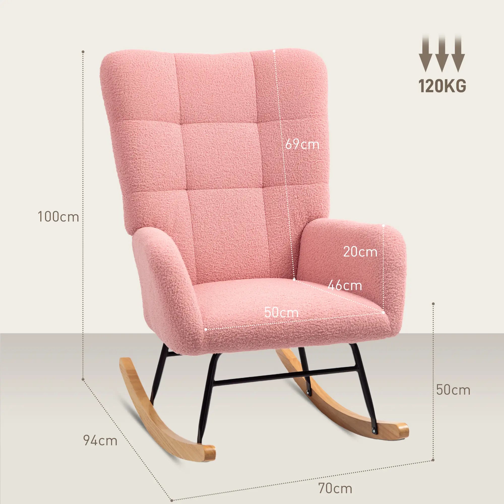 HOMCOM Schaukelstuhl Schwingsessel sanftes Schaukeln Teddysamt Rosa