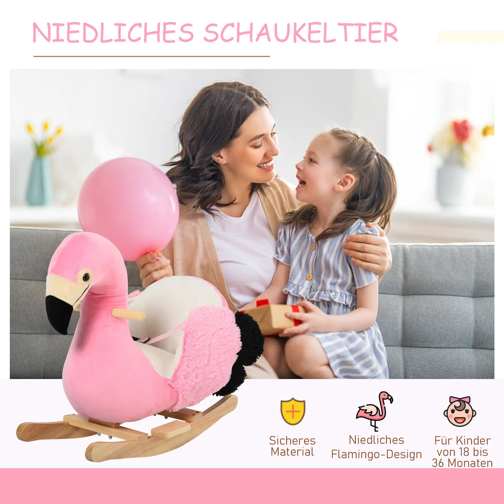 HOMCOM Schaukeltier Flamingo mit Sicherheitsgurt rosa