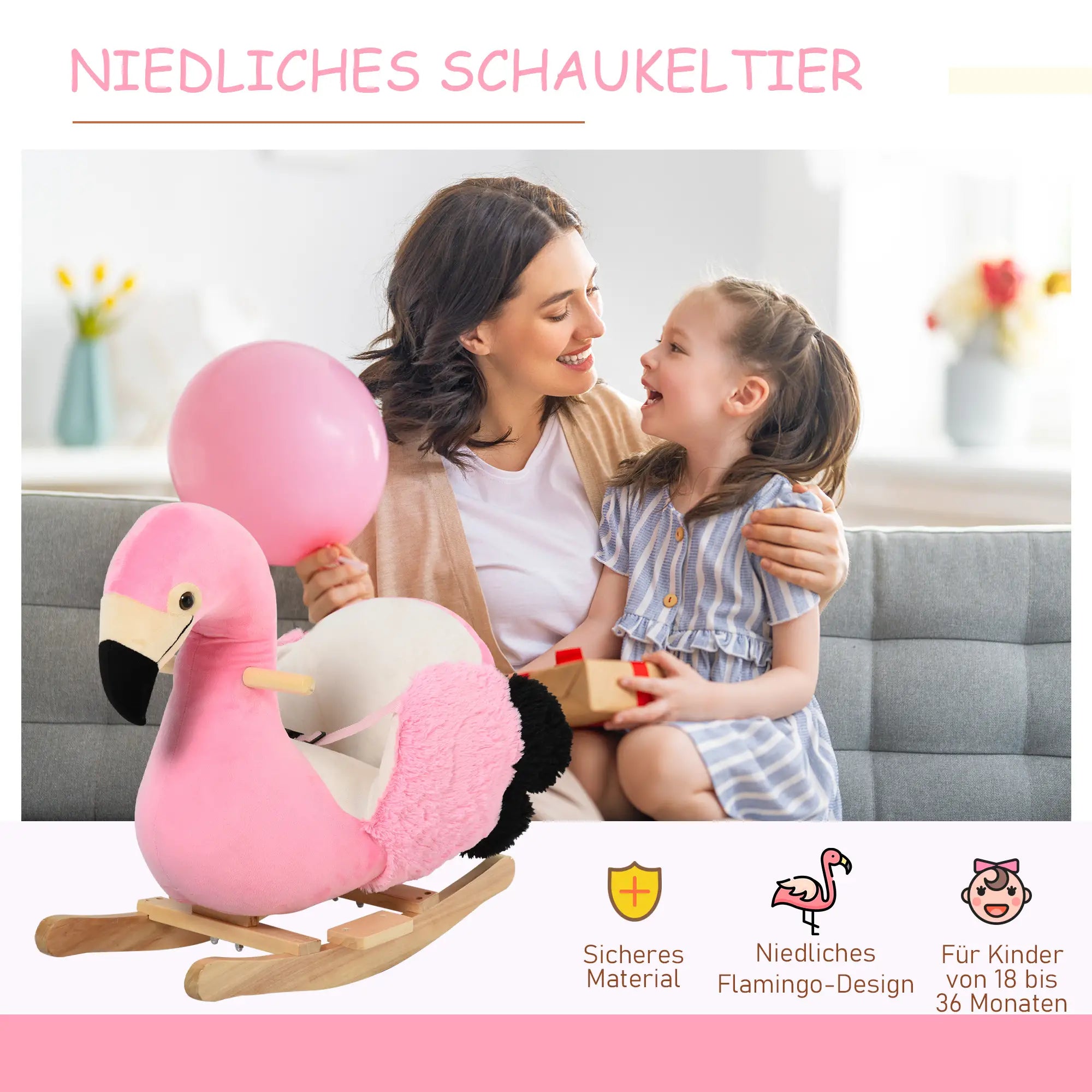 HOMCOM Schaukeltier Flamingo mit Sicherheitsgurt rosa