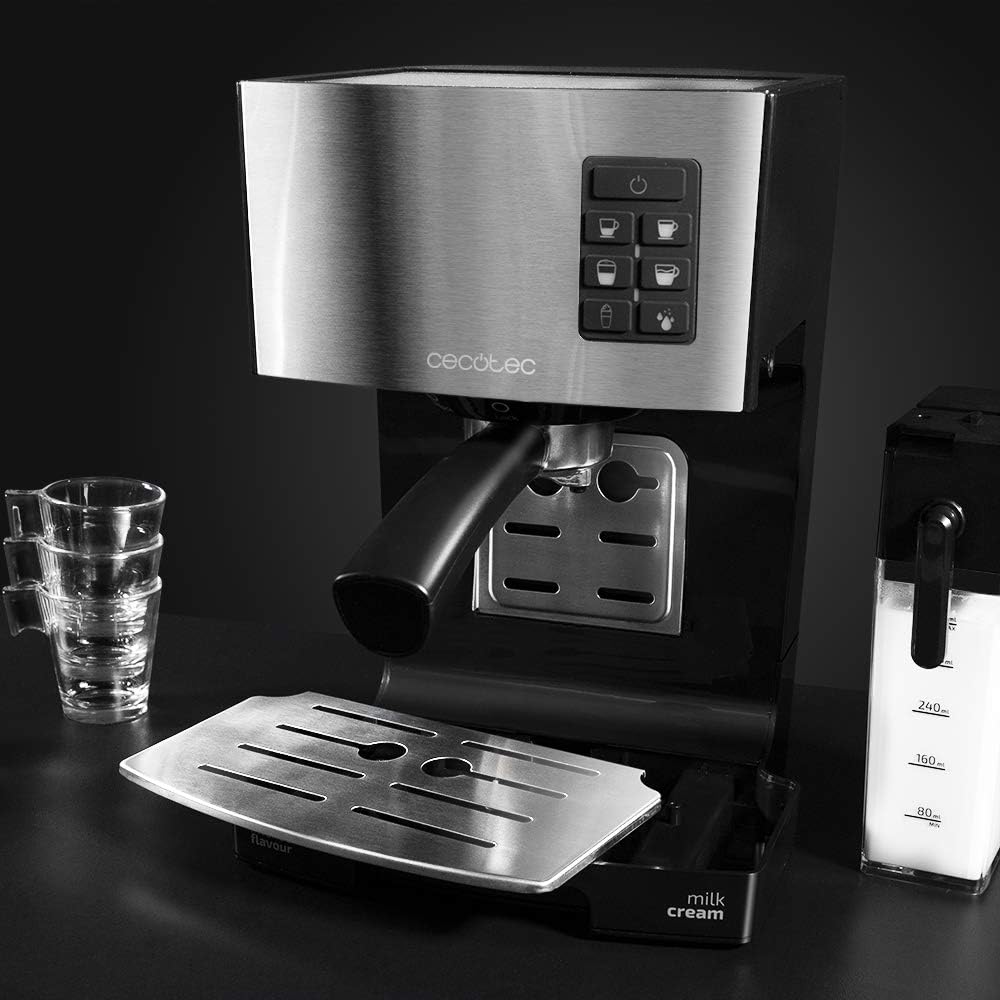Cecotec Halbautomatische Espressomaschine Power Instant-ccino 20 Touch Serie Nera. 1350 W, 20 Bar Druck, 500 ml Milchtank, Touch-Steuerung, 1,4 Liter Wassertank, Edelstahl-Finish