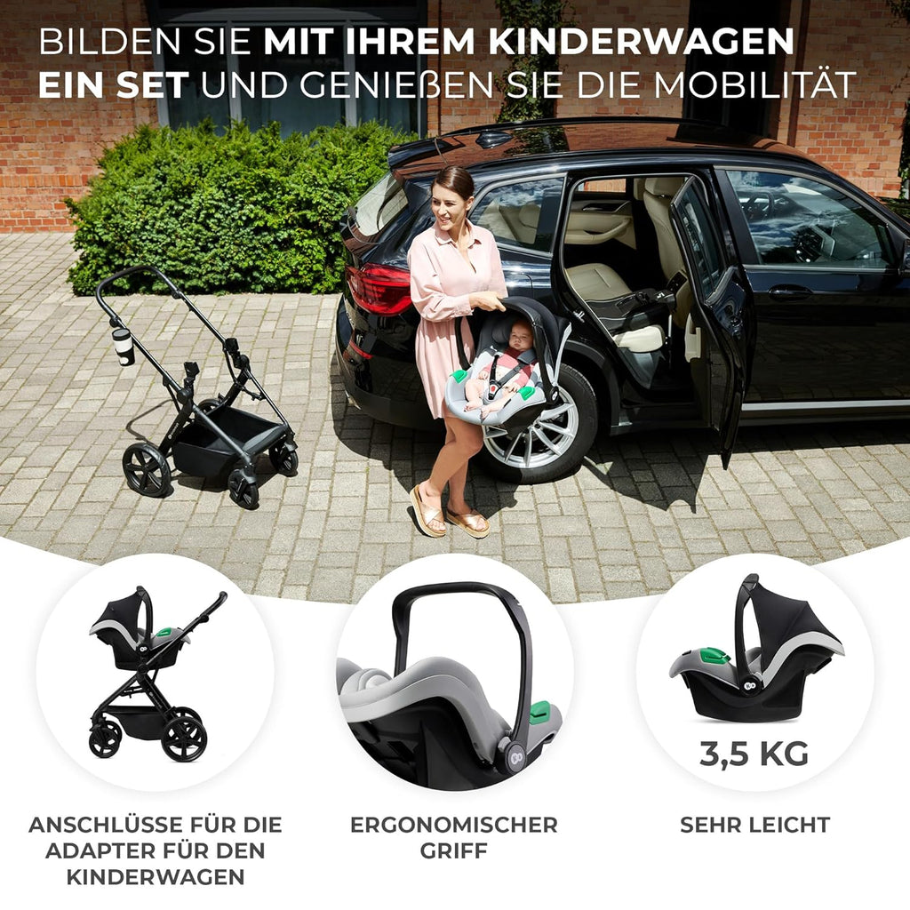 Kinderkraft NEWLY Kinderwagen 3 in 1, Komplettset bis 22 kg, Kindersitz I-Size 40-75 cm im set, Kombikinderwagen mit Fußsack, wasserfestes Verdeck mit UPF50+, Zusammenklappen, Liegeposition, Beige