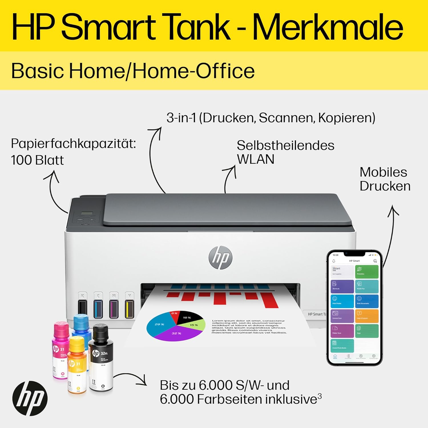 Stampante multifunzione 4 in 1 HP Smart Tank 7605 (Wi-Fi; fronte/retro; ADF) – 3 anni di inchiostro incluso, 3 anni di garanzia, serbatoio d'inchiostro grande, alta resa, stampa di alta qualità