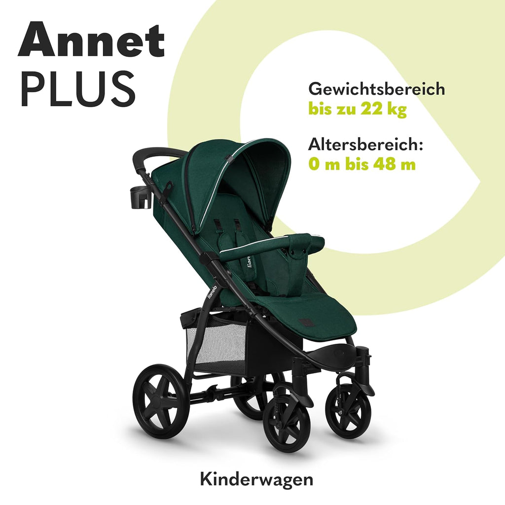 LIONELO Annet Buggy fino a 22 kg con funzione reclinabile, passeggino compatto richiudibile con accessori, ruote in schiuma EVA, zanzariera, coprigambe, portabevande, cestino (Golden Moments, Tour)