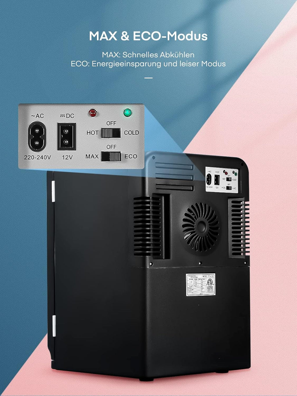 NORTHCLAN Mini Frigo per Camera 15 L, con 220 V CA/12 V CC per Uso in Auto e Casa, Frigorifero Portatile e Scaldavivande Perfetto per Bevande, Cosmetici, Snack, Modalità Max ed Eco, Nero