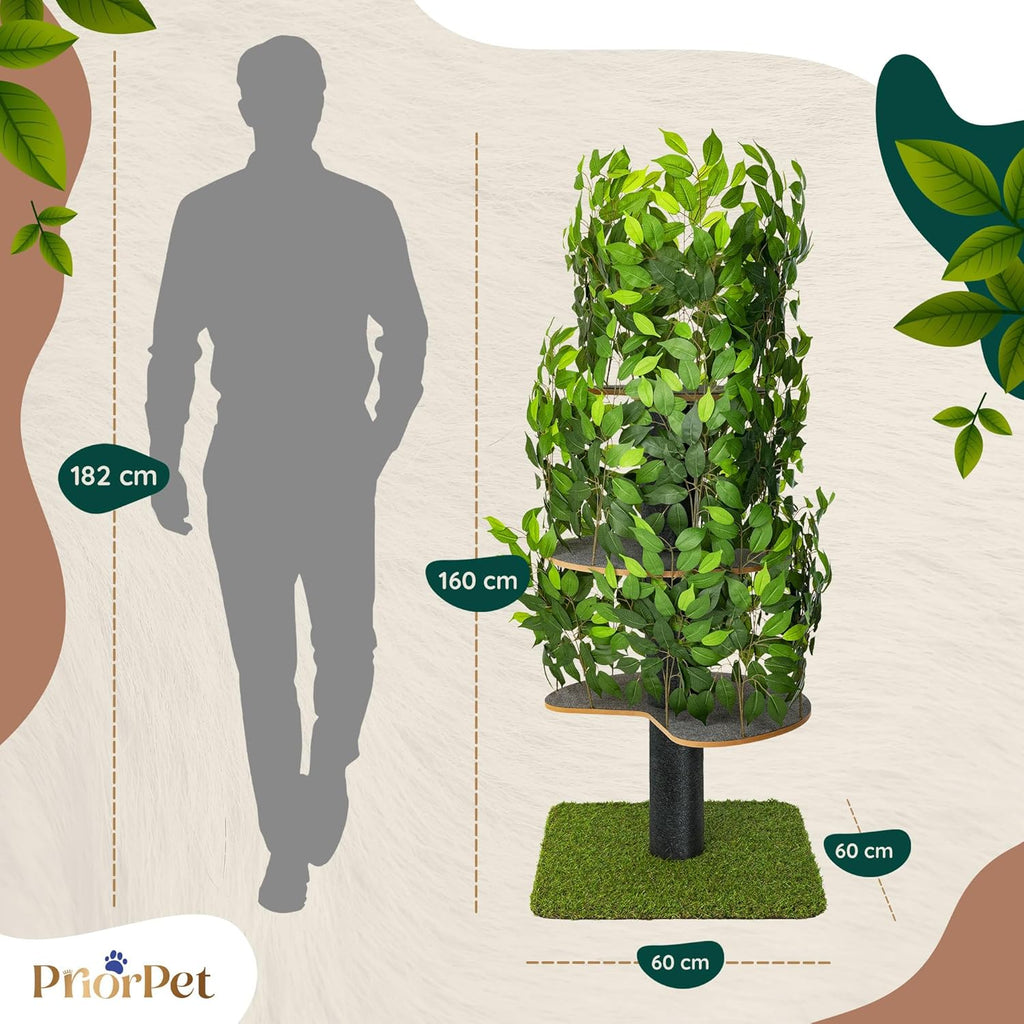 Tiragraffi albero naturale per arrampicarsi, nascondersi e dormire - grande con foglie intercambiabili - a più livelli, facile da montare - materiali sicuri per animali domestici, durevole e robusto albero per gatti brevettato