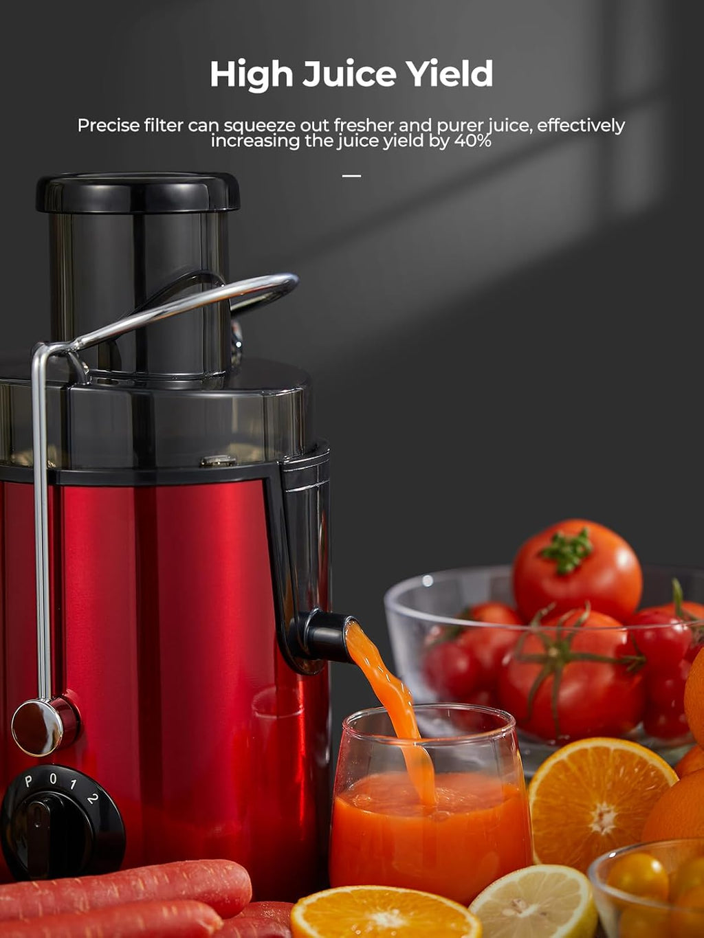 FOHERE Centrifuga per Frutta e Verdura in Acciaio Inox, 400W con Imboccatura Larga da 65 MM e 3 Velocità, Funzione Anti-Goccia e Protezione da Surriscaldamento con Spazzola per la Pulizia, Argento