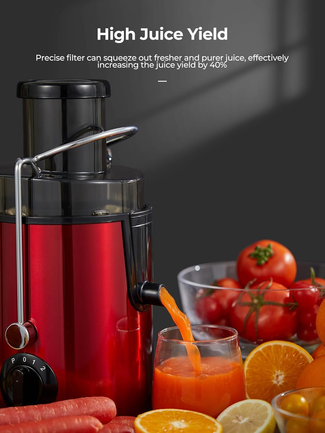 FOHERE Centrifuga per Frutta e Verdura in Acciaio Inox, 400W con Imboccatura Larga da 65 MM e 3 Velocità, Funzione Anti-Goccia e Protezione da Surriscaldamento con Spazzola per la Pulizia, Argento