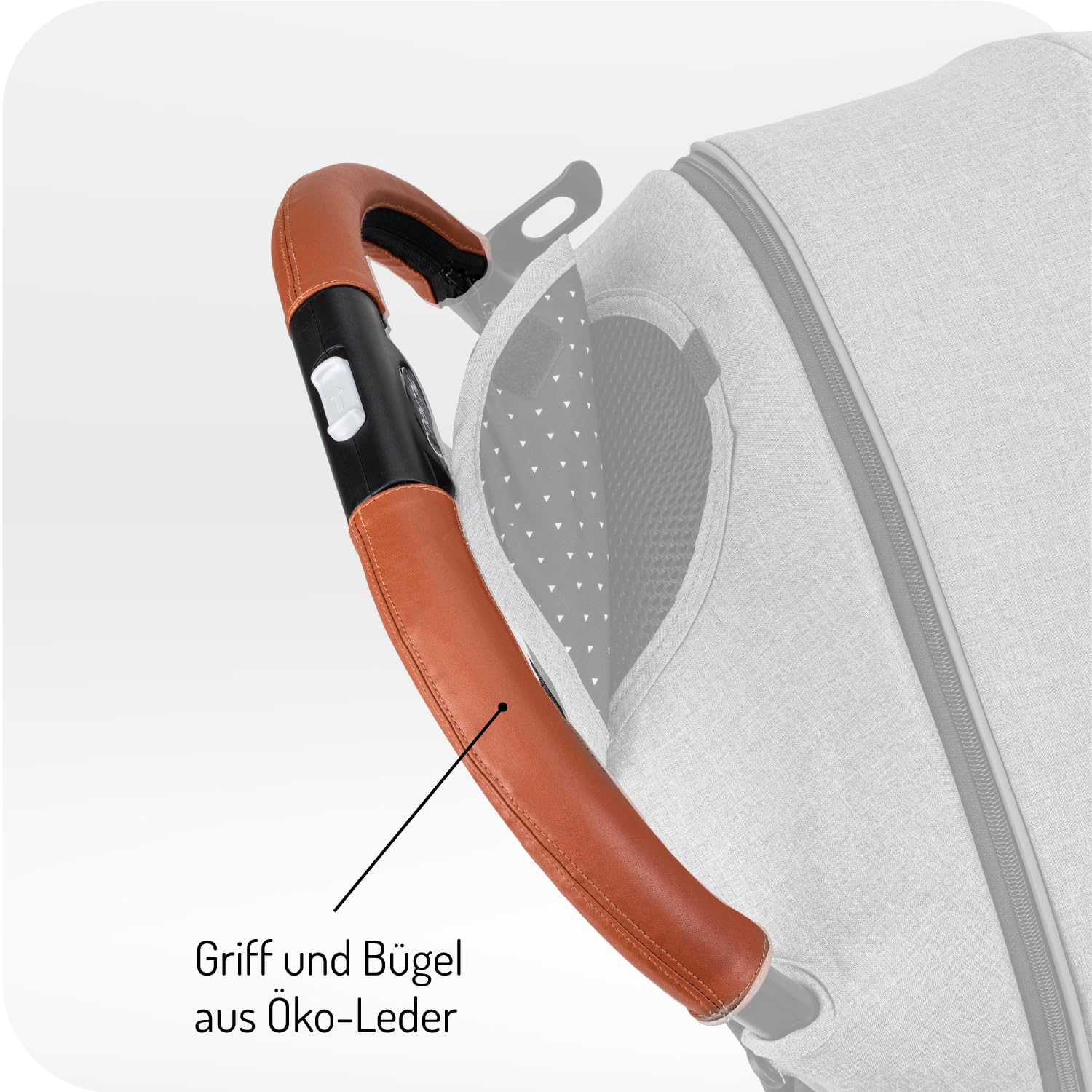MOMI ESTELLE Kinderwagen für Kinder ab 6 Monat bis zu max körpergewicht von 15 kg, klappbar auf die Maße 65 x 51 x 21 cm, gewicht 7,5 kg, 5-Punkt-Sicherheitsgurt, koffer, grau-gold, Räder 6''/6,5''