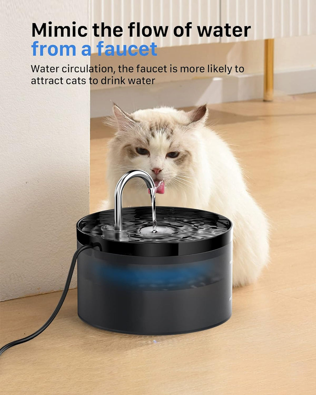 GIOTOHUN Fontana per Gatti a Forma di Rubinetto, 3.2L Fontana d'Acqua per Gatti, Pompa dell'Acqua Super Silenziosa, Filtra i Peli, Facile Smontaggio, 6 Filtri + 3 Filtri in Schiuma