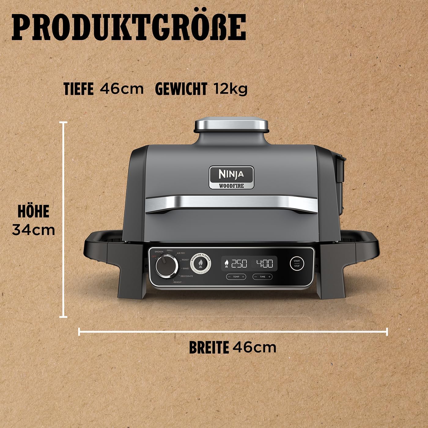 Ninja Woodfire BBQ elettrico e affumicatore e friggitrice ad aria, grill da esterno 7 in 1, friggitrice ad aria, affumicatore, arrostitore, forno e altro ancora, resistente alle intemperie, antiaderente, portatile, elettrico, grigio/nero OG701EU