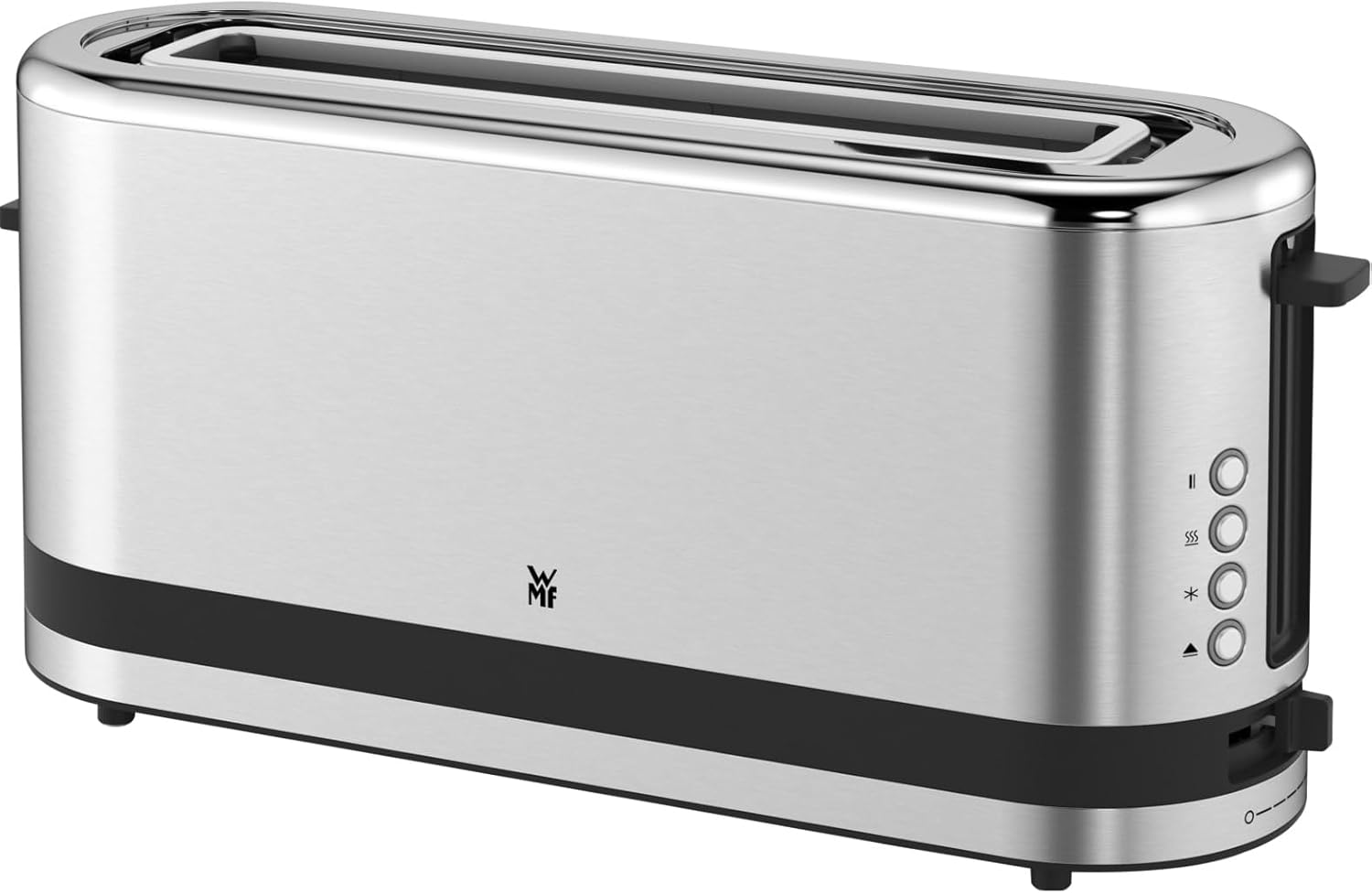 WMF Küchenminis Tostapane a fessura lunga con accessorio scaldabriosche, 2 fette, XXL, funzione bagel, 7 livelli di doratura, 900W, Tostapane acciaio inox opaco