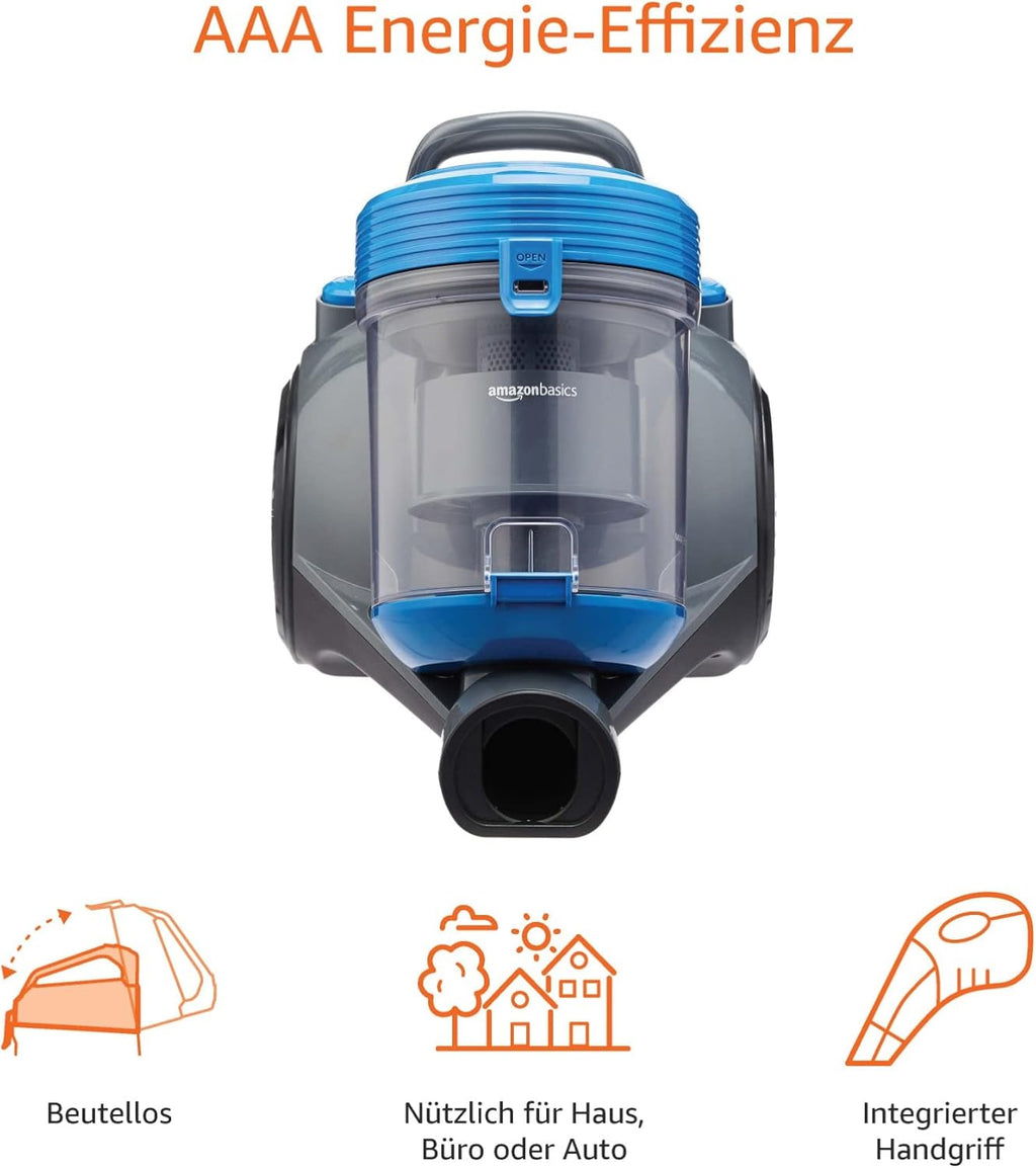 Amazon Basics - Aspirapolvere con sacchetto, potente, compatto e leggero, per pavimenti duri e tappeti, filtro HEPA, 700 W, 1,5 l, UE, nero