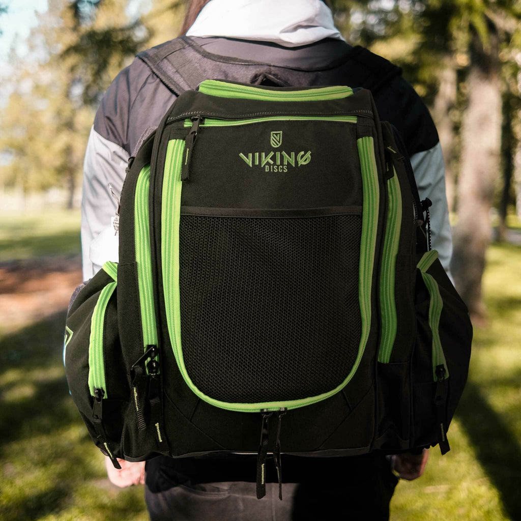 Viking Discs Rucksack Pro, zaino da disc golf, nero/lime