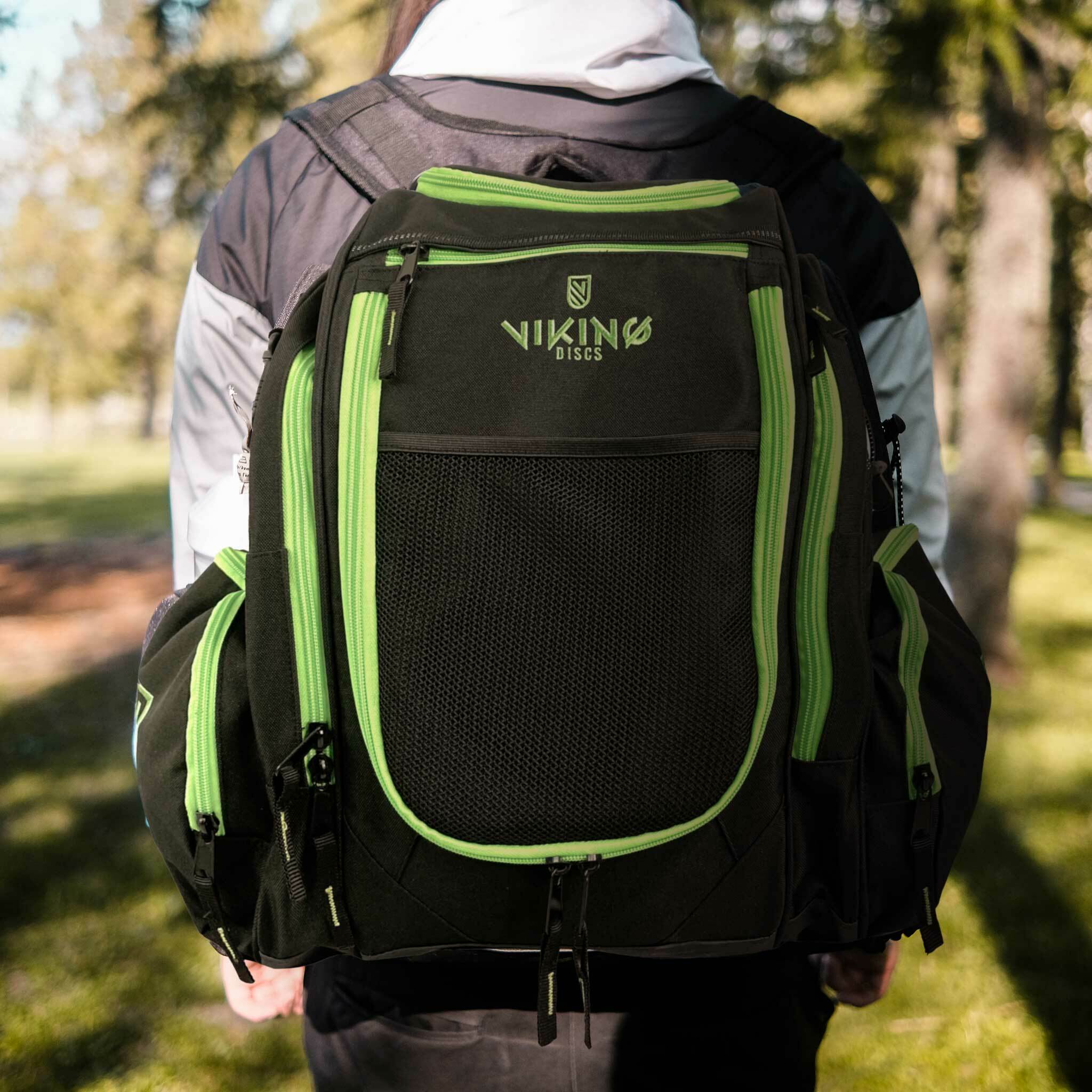 Viking Discs Rucksack Pro, zaino da disc golf, nero/lime
