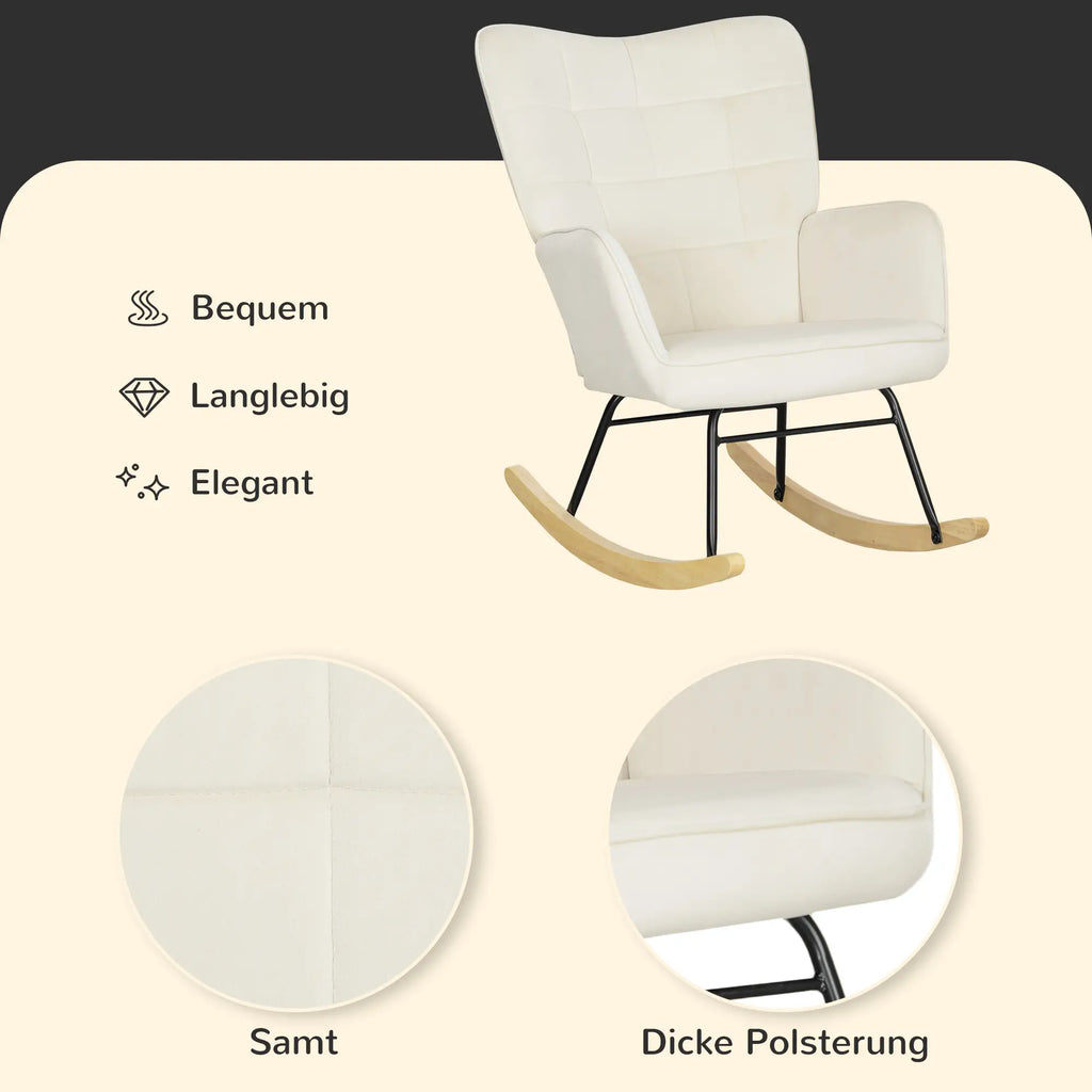 HOMCOM Schaukelstuhl Samtoptik Holzkufen Elegantes Design Beige