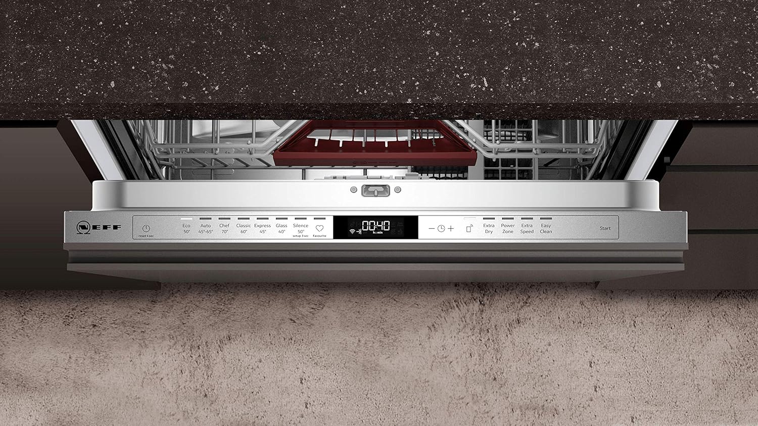 NEFF S157YCX03E, N 70, Lavastoviglie smart a scomparsa totale, 60 cm, cassetto per posate, Made in Germany, Asciugatura Zeolith, lavastoviglie particolarmente silenziosa, cestello superiore regolabile in altezza, forte pressione di spruzzo