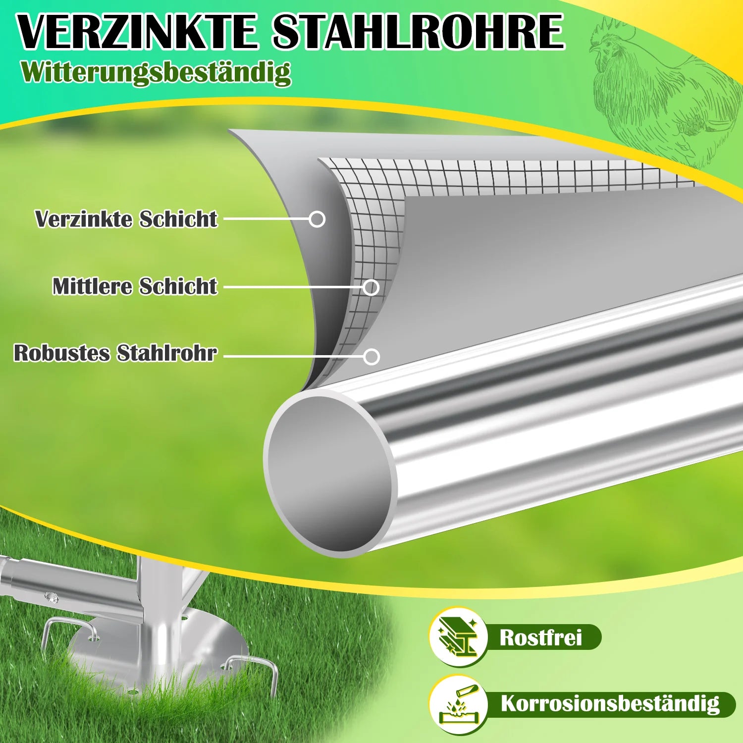 Sonnewelt Hühnerstall Freilaufgehege Kuppeldach Verzinktem Stahl 3x2x2m