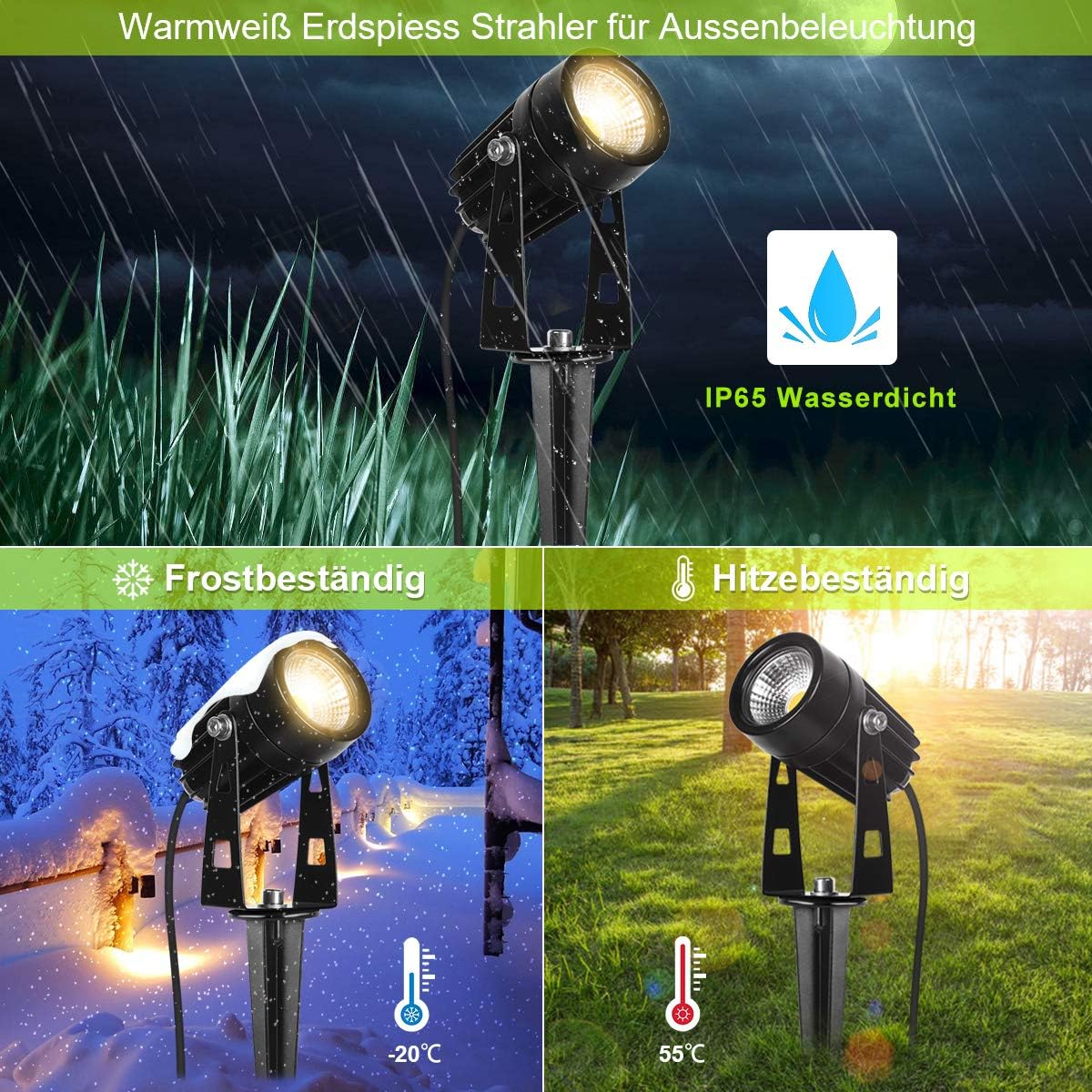 AIMHEIM 12er-Set Gartenstrahler LED Warmweiß, 3W Gartenleuchte Garten Beleuchtung mit Stecker, Schwenkbar Außen-Strahler Aussenbeleuchtung Erdspieß IP65 Wasserdicht für Baum, Pflanzen, Teich