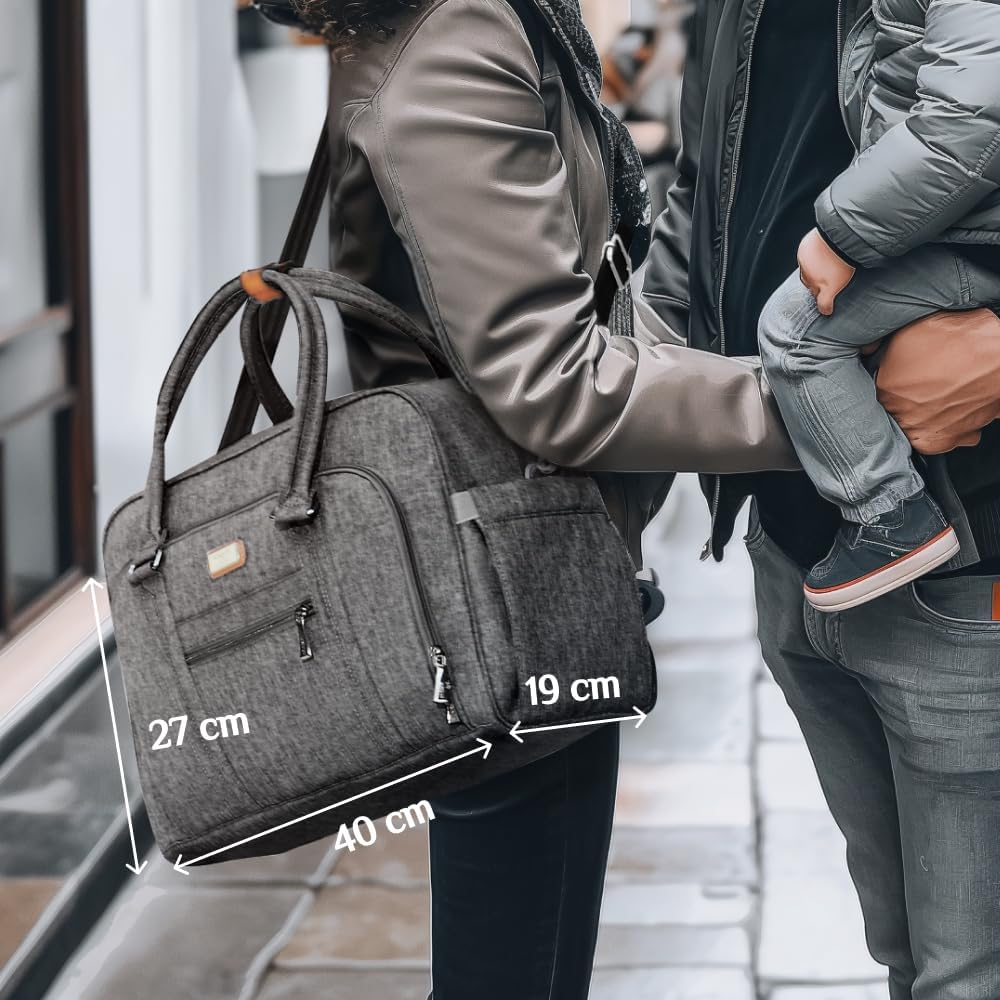 Welavila Wickeltasche, groß, wandelbar, mit Wickelunterlage und isolierten Taschen für Mama und Papa, Grau, Large