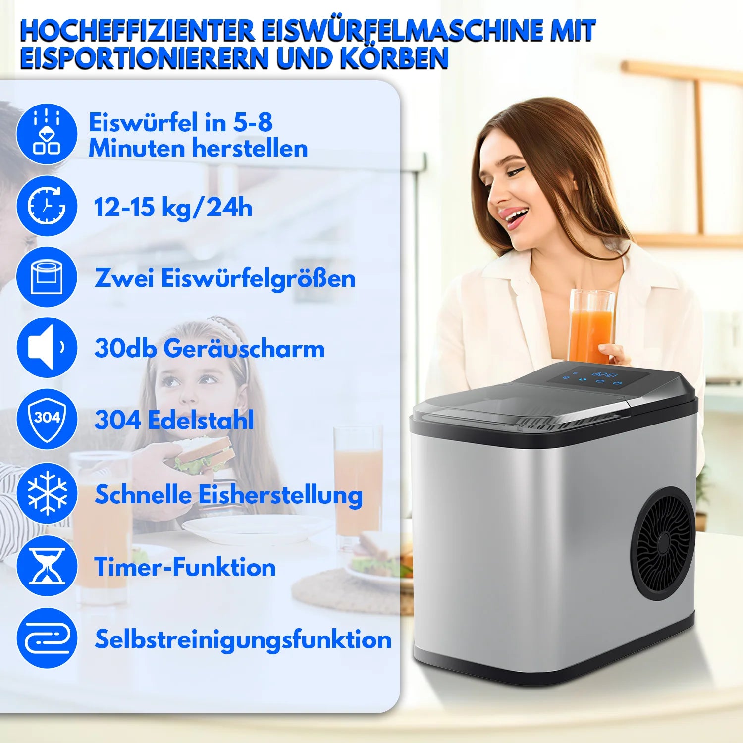 Sonnewelt Macchina per cubetti di ghiaccio in acciaio inox da 2,2 litri