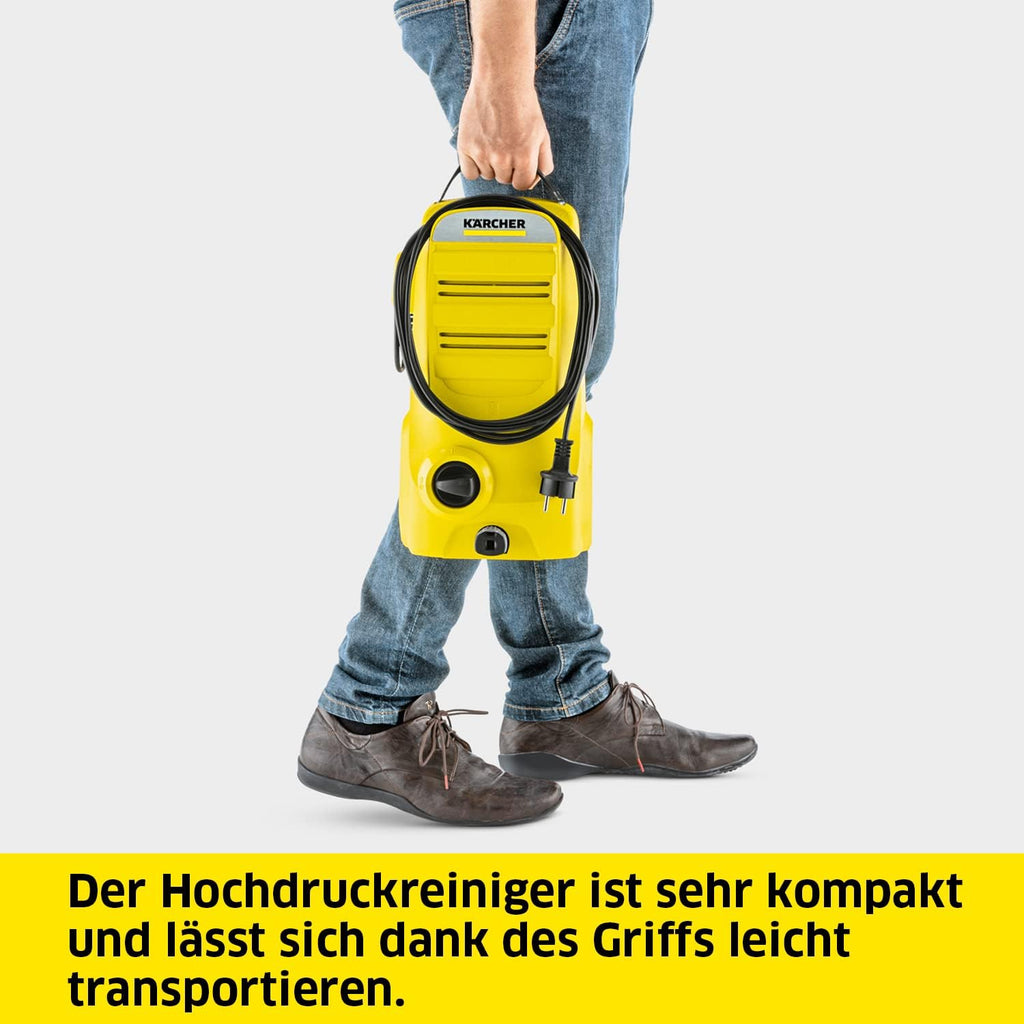 Idropulitrice Kärcher K Mini, leggera e compatta, pressione: max. 110 bar, portata: 360 l/h, superficie: 20 m²/h, peso: 3,93 kg, pistola ad alta pressione, ugello rotante mangia-sporco, lancia, filtro dell'acqua, nero, giallo
