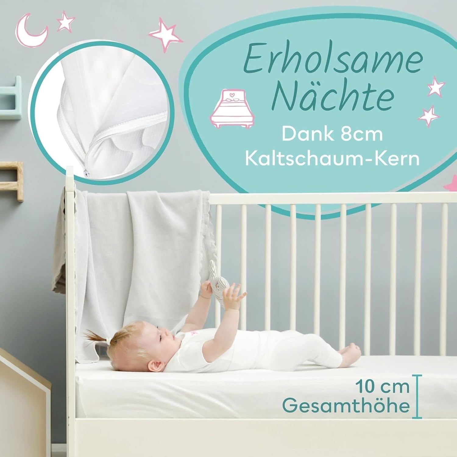 Sun Garden Kindermatratze 120x200 cm H3, Oeko Tex 100 Zertifiziert, Matratze für Kinderbett, Bezug waschbar, Optimale Matratze für Kinder, Bezug mit Klimafaser-Versteppung, Modell P1440 ComfortPur