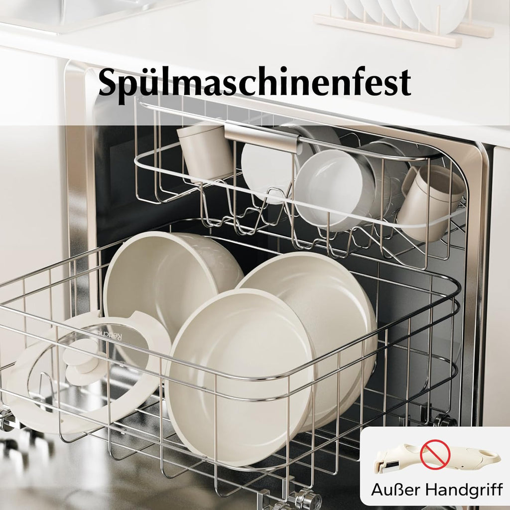 Redchef Topfsets Pfannenset 16-Teilig Antihaft-Keramik-Kochgeschirr-Set mit Abnehmbaren Griffen, Pfanne 20/26cm, Tiefe Bratpfanne 26cm, Topf 18/20cm, Stapelbar Topfset Für alle Herdarten, Ofenfest