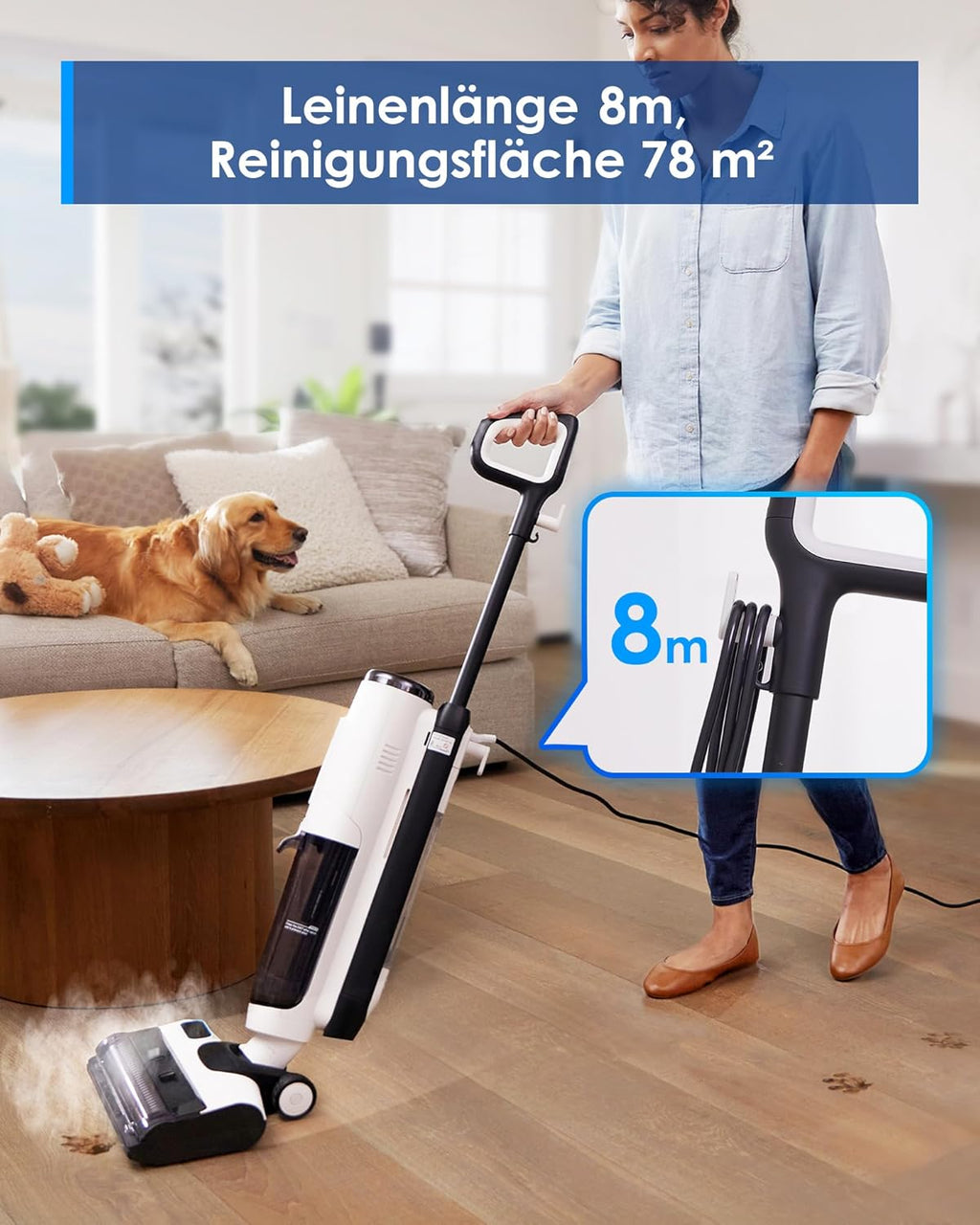 Tineco iFLOOR 5 Steam Lavapavimenti a vapore, vapore ad alta temperatura da 120℃, pulitore a vapore con filo, aspiraliquidi autopulente, lavapavimenti per sporco appiccicoso, residui di cibo