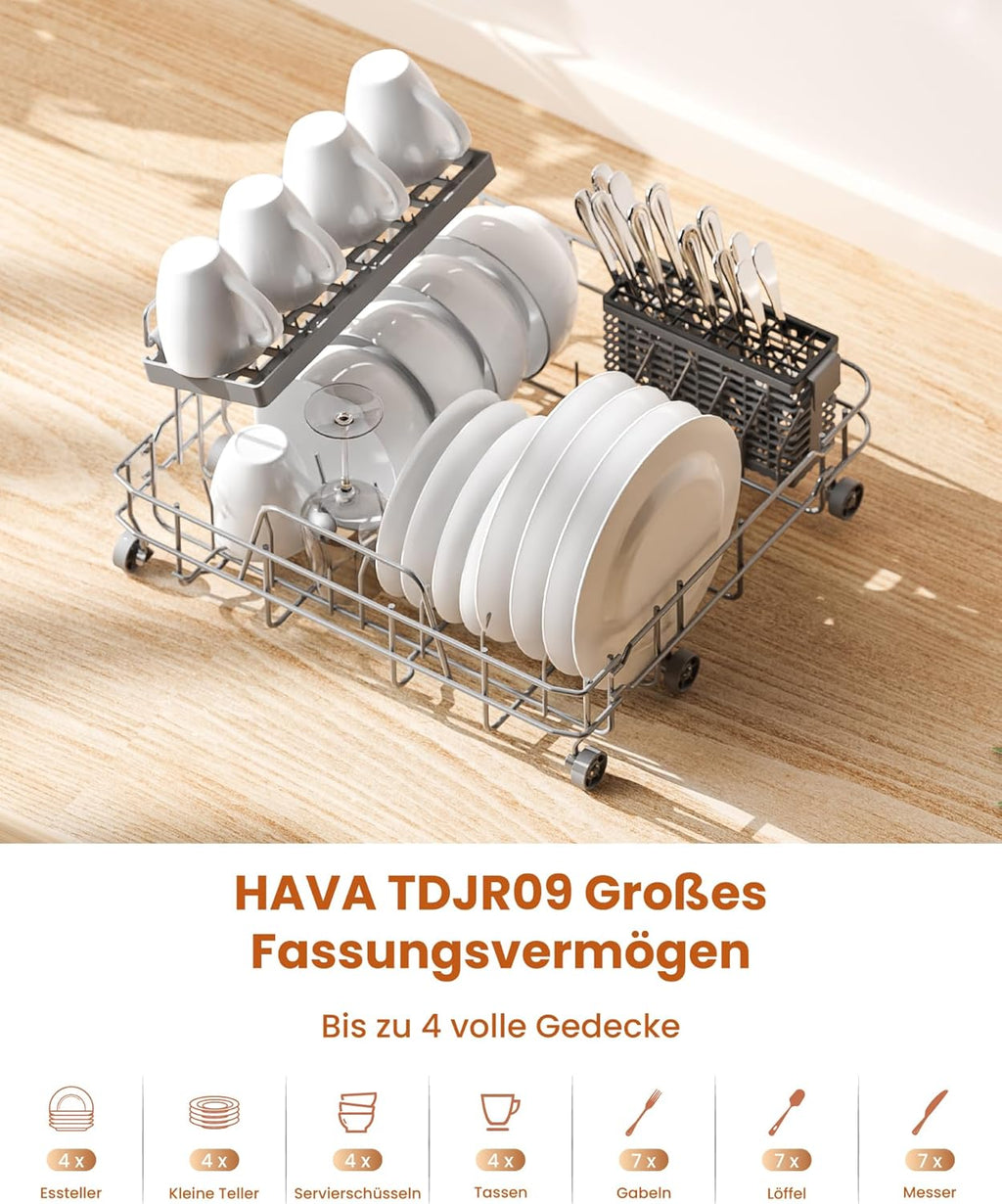 HAVA 2025 NUOVA lavastoviglie da tavolo con addolcitore d'acqua e maggiore efficienza energetica, lavastoviglie con 8 programmi, sicurezza bambini e avvio ritardato, nessuna installazione richiesta