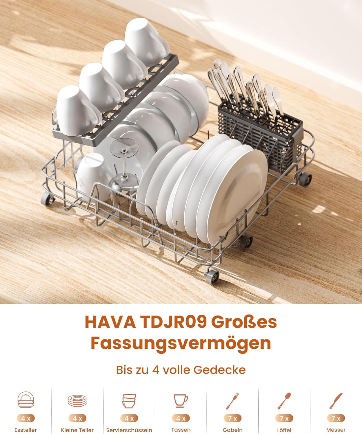 HAVA 2025 NUOVA lavastoviglie da tavolo con addolcitore d'acqua e maggiore efficienza energetica, lavastoviglie con 8 programmi, sicurezza bambini e avvio ritardato, nessuna installazione richiesta
