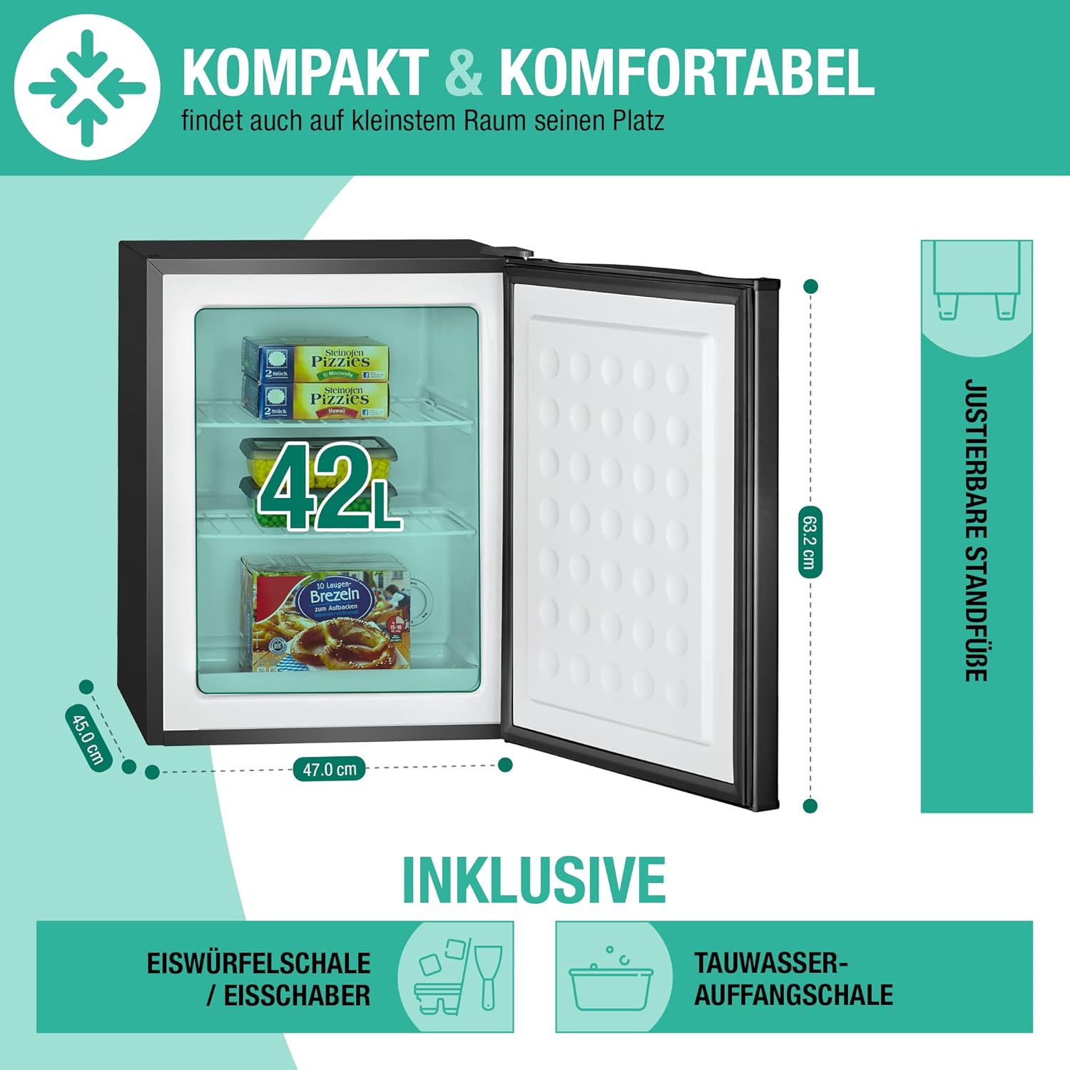 Bomann Congelatore piccolo con capacità netta di 42L | Mini congelatore con 2 ripiani a griglia rimovibili | Congelatore con cerniera della porta reversibile e controllo continuo della temperatura | GB 7236 nero