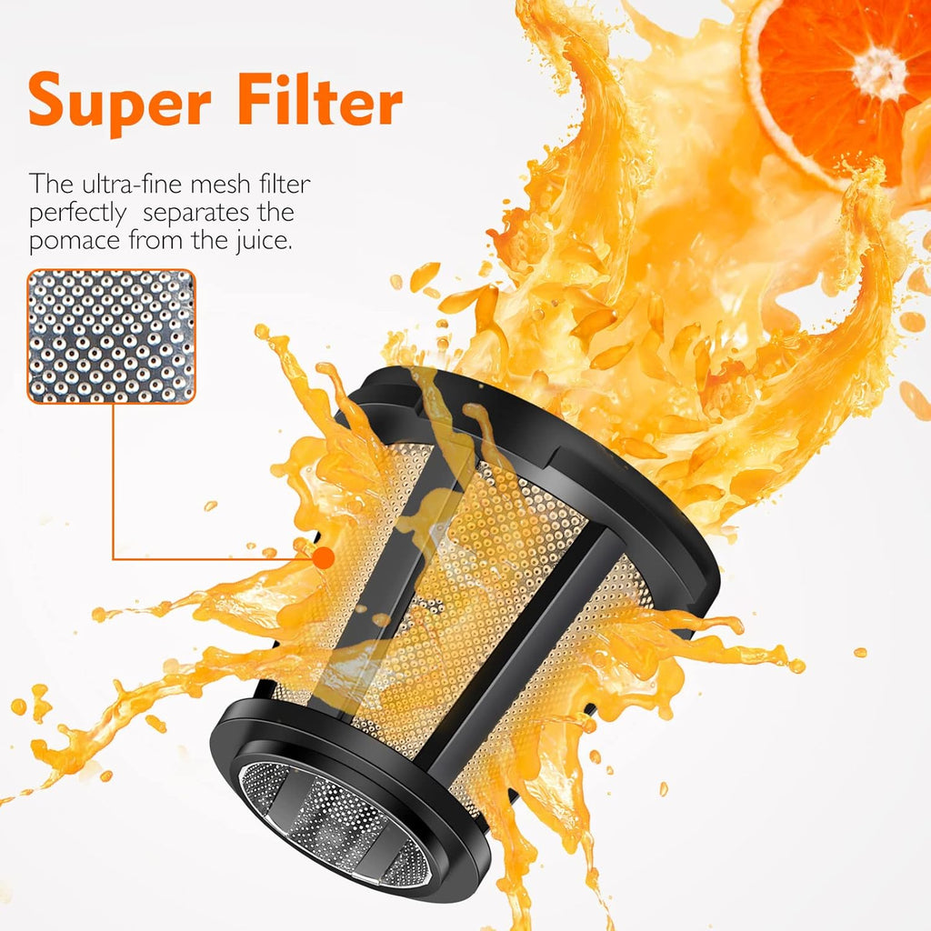AMZCHEF Estrattore di Succo per Frutta e Verdura con 2 Modalità di Velocità - Slow Juicer con Bottiglia Portatile e 2 Tazze - Cold Press Juicer Senza BPA con LED Intelligente e Funzione di Inversione - Nero